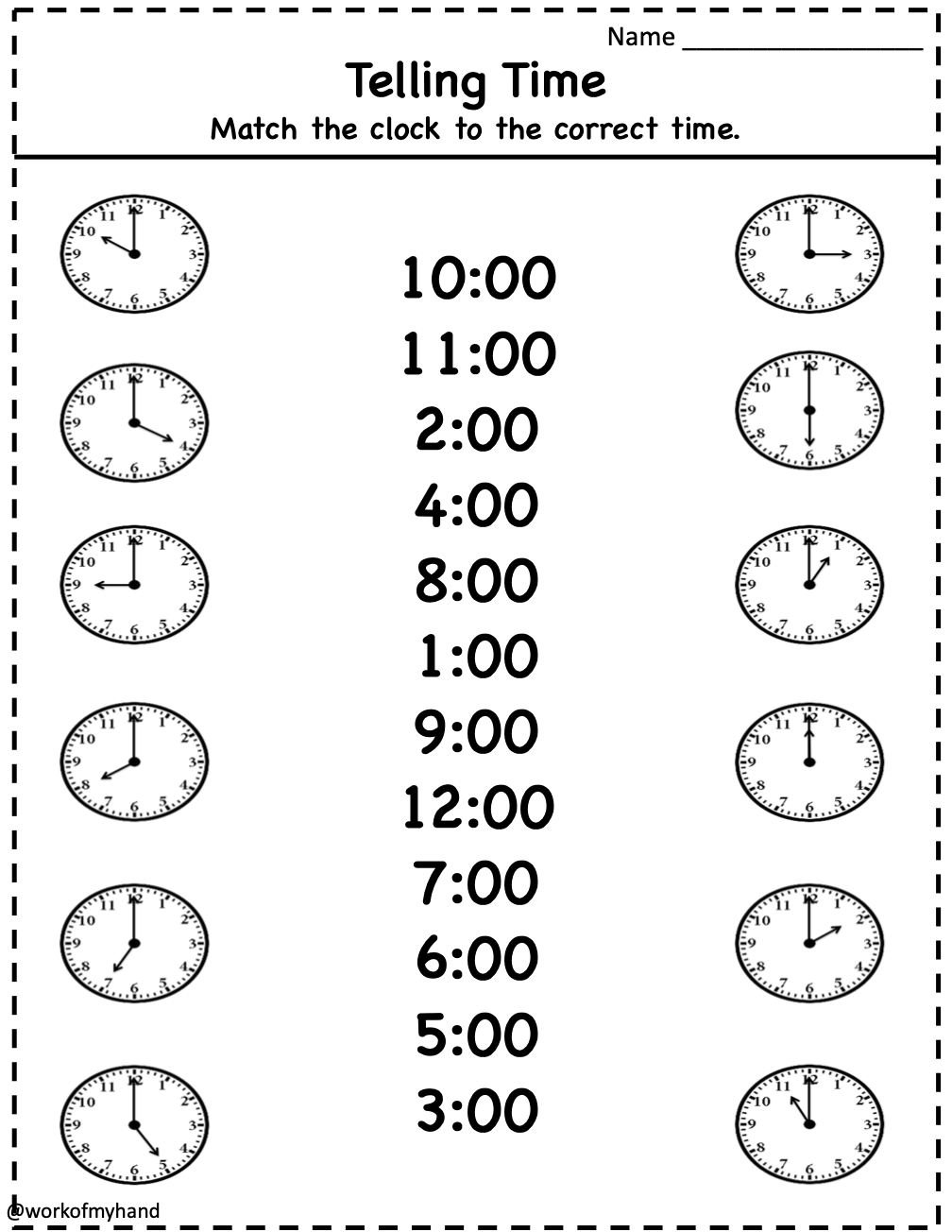 1 MD 3 Telling Time To The Hour Made By Teachers Telling Time Worksheets