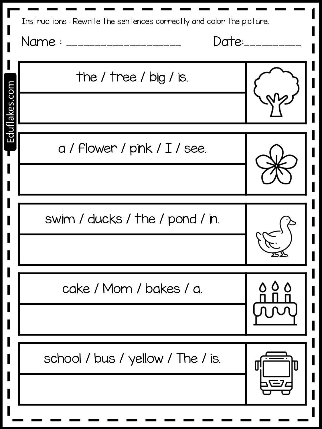 10 Free Sentence Building Printable For Grade 1 Eduflakes