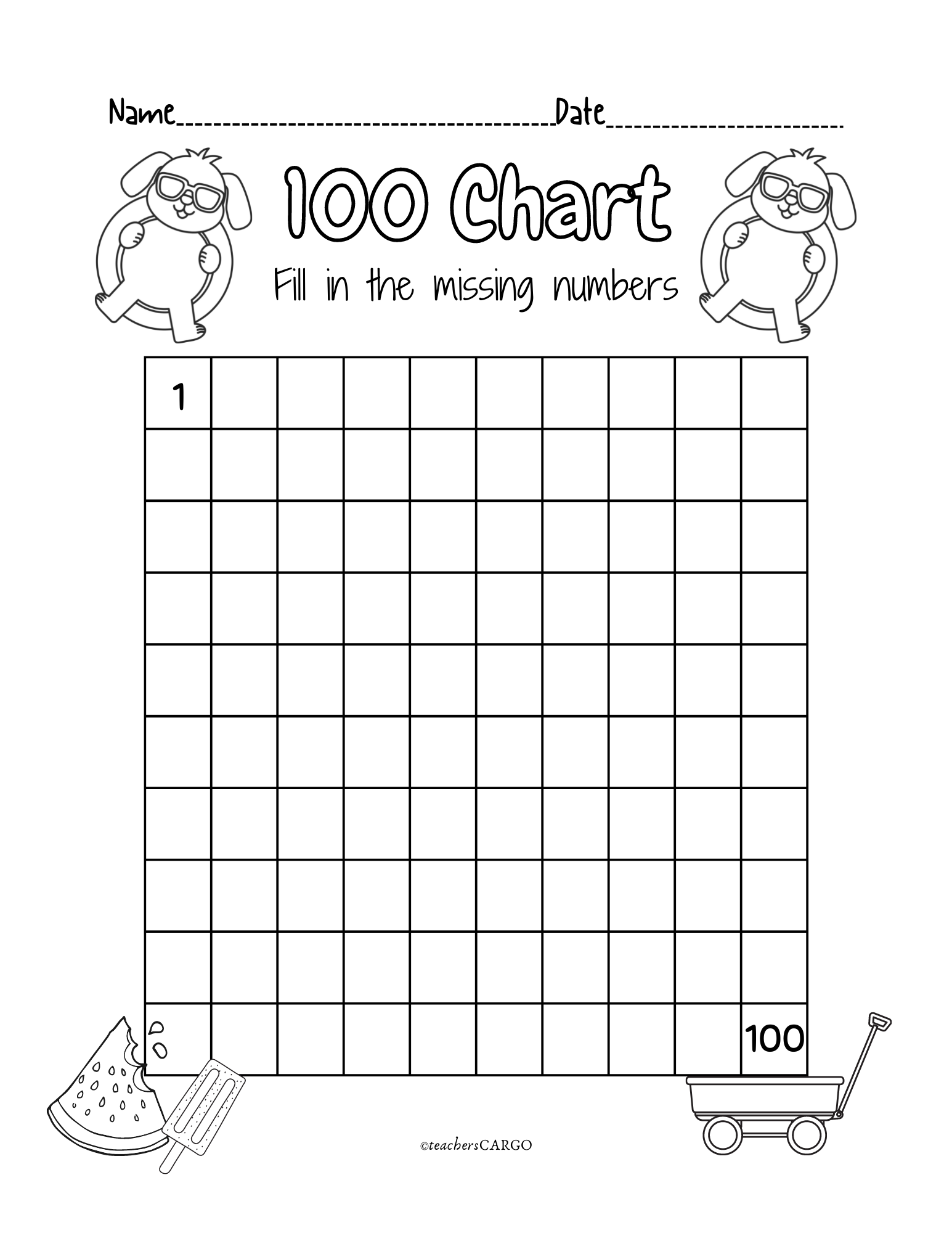 100 Chart Missing Number Fill In The Missing Numbers Worksheet Made By Teachers Count To 100 By Ones