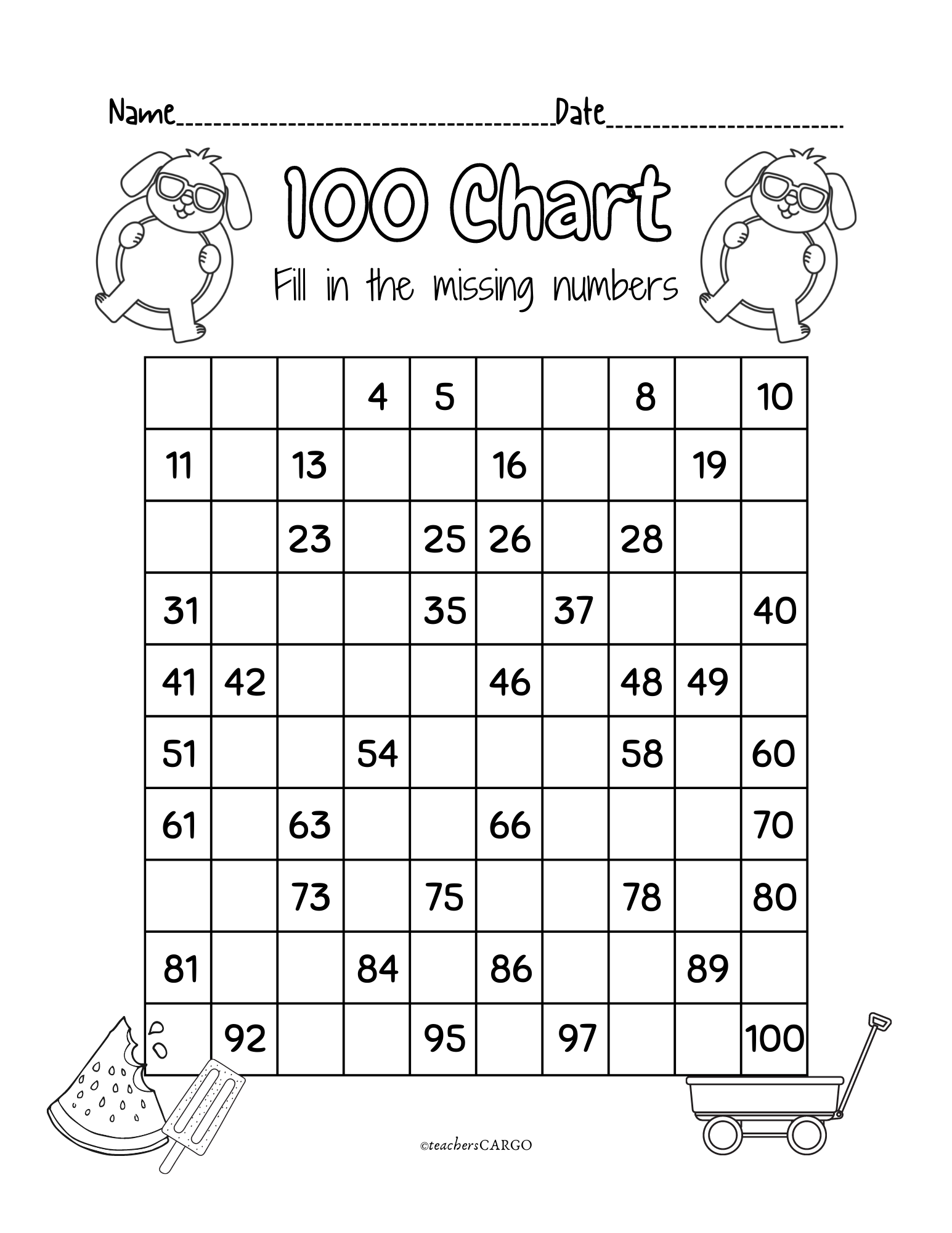 100 Chart Missing Number Fill In The Missing Numbers Worksheet Made By Teachers Numbers And Counting To 100 Workbook K5 Bookstore