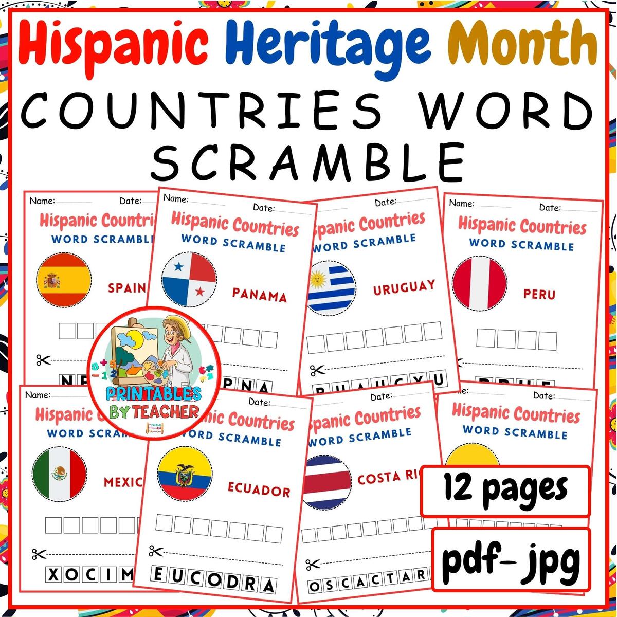 12 Hispanic Countries Word Scramble Free Hispanic Heritage Month Worksheets Made By Teachers Free Printable Hispanic Heritage Month Worksheets