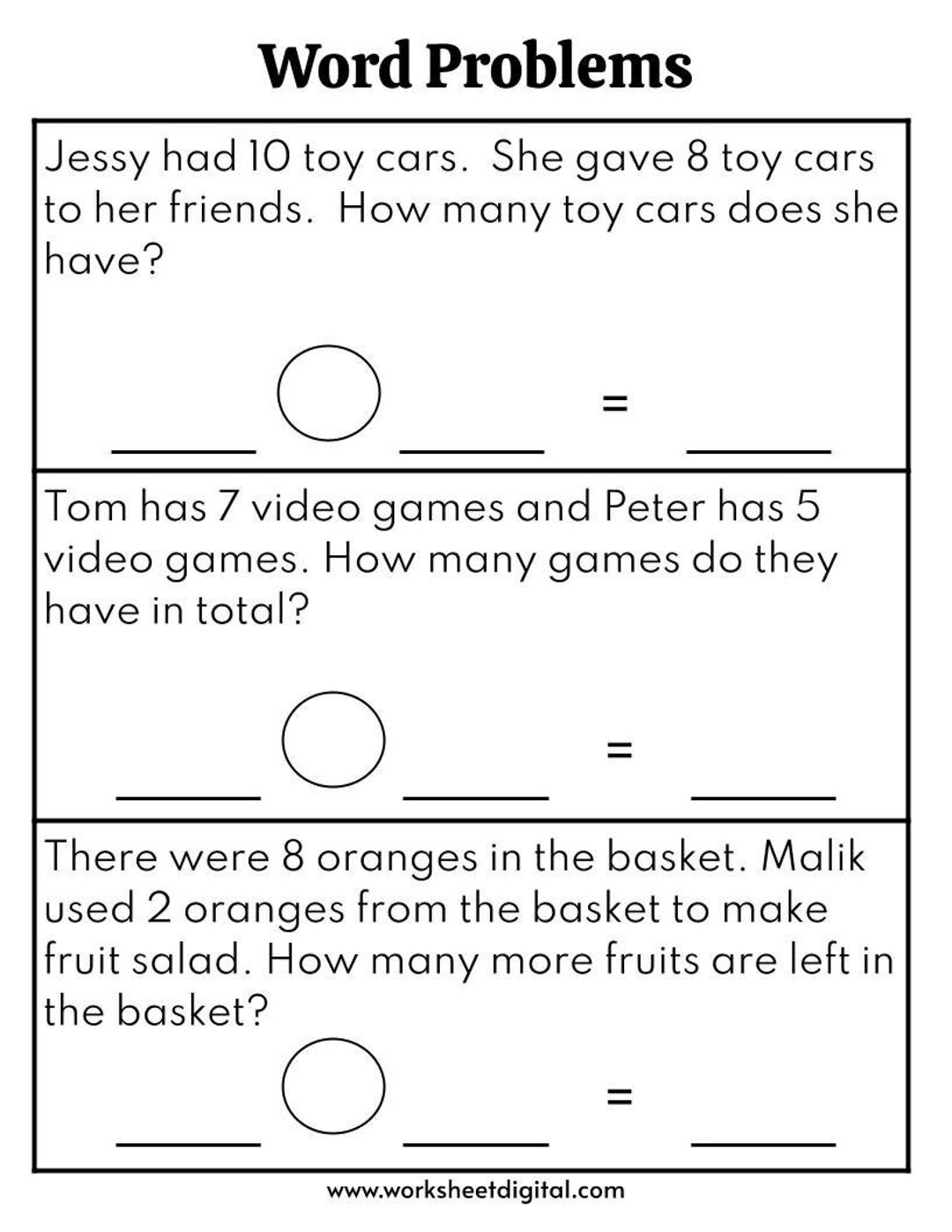 1st 2nd Grade Math Word Problems Worksheet Printable Etsy Israel