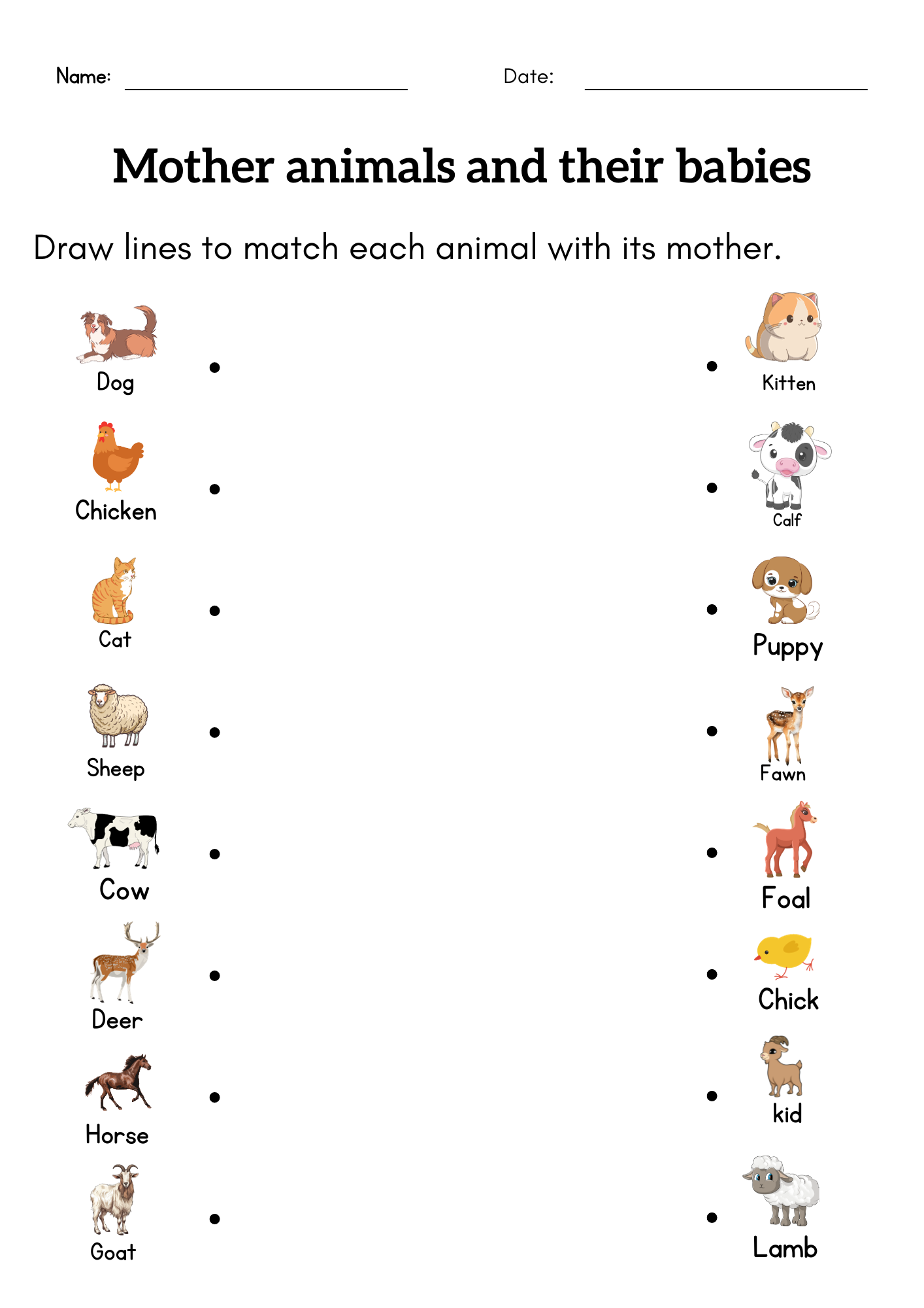 1st Grade Animal And Babies Worksheet Matching Mother And Baby Animal Activity Made By Teachers