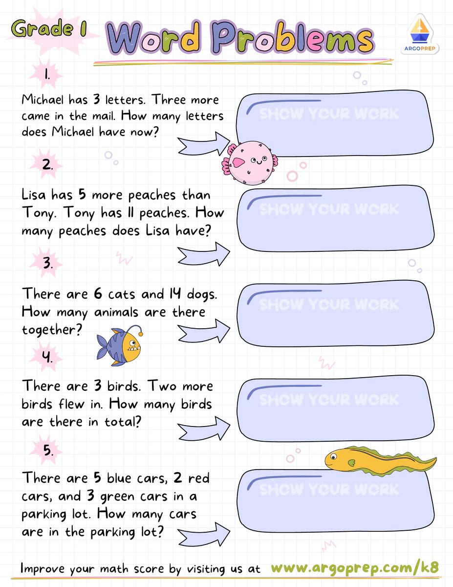 1st Grade Missing Addend Sum Under 10 Word Problems Worksheets For Free ArgoPrep Kindergarten Word Problems Addition Subtraction Made By Teachers