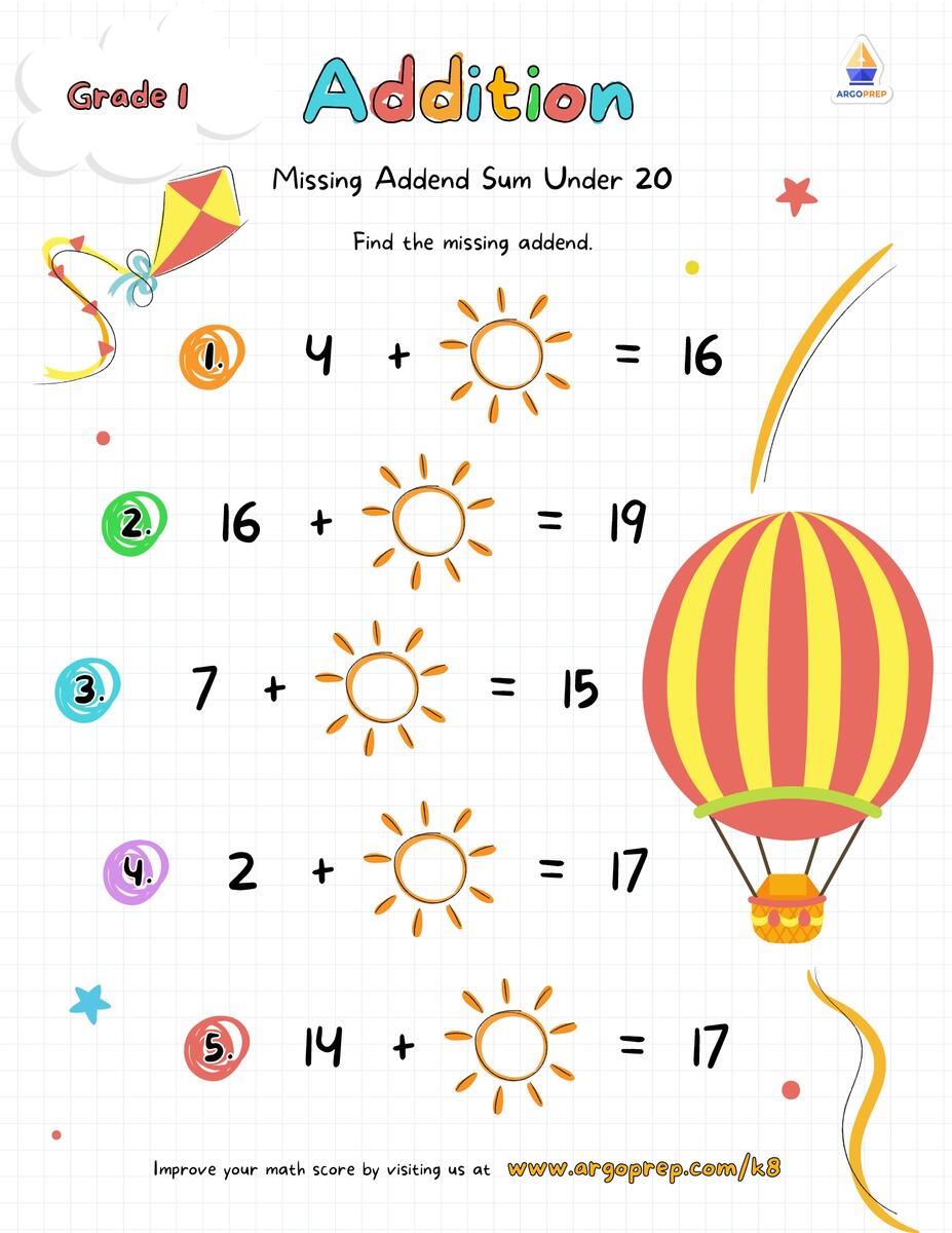 1st Grade Number Lines Missing Addend Sum Under 20 Worksheets For Free ArgoPrep 1st Grade Number Lines Missing Addend Sum Under 20 Worksheets For Free ArgoPrep