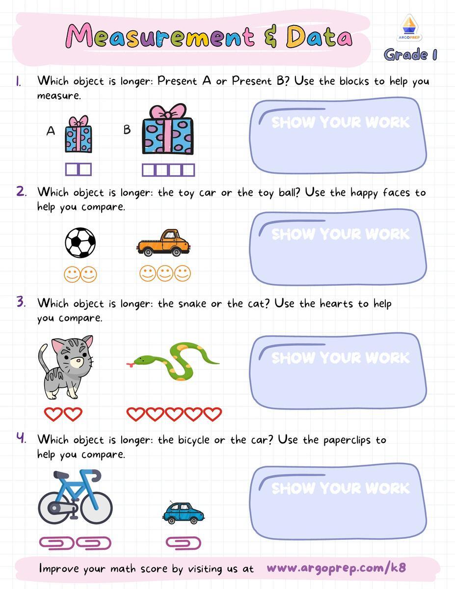 1st Grade Word Problems Longer Shorter Worksheets For Free ArgoPrep Using Units To Measure ArgoPrep