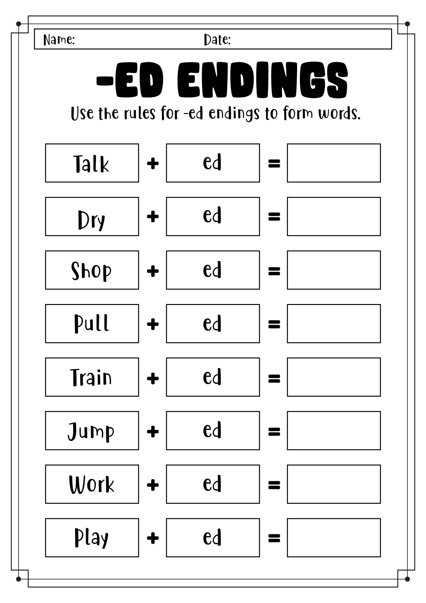Words Ending In ED Phonics Sorting Activity Mamas Learning Corner