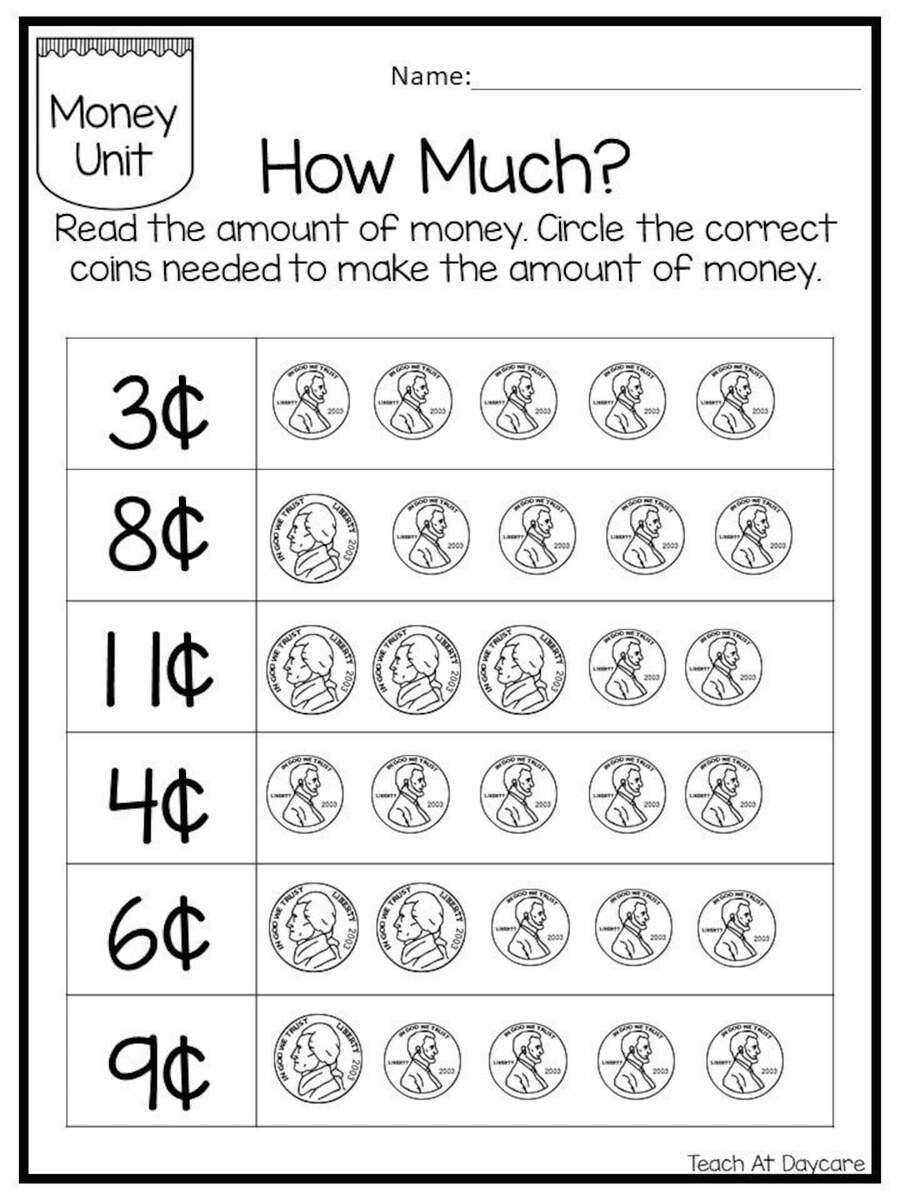 25 Circle The Correct Amount Of Money Worksheets Kindergarten Thru 3rd Grade Math Child Finances Etsy Norway
