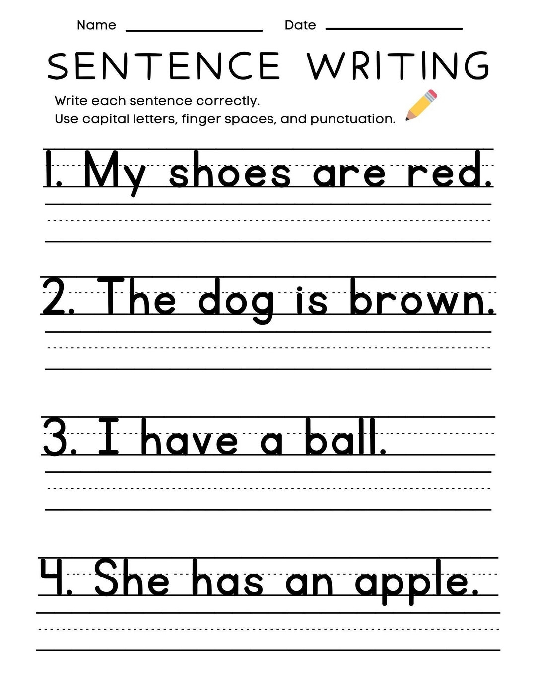 Sentence Writing Practice Worksheets Kindergarten