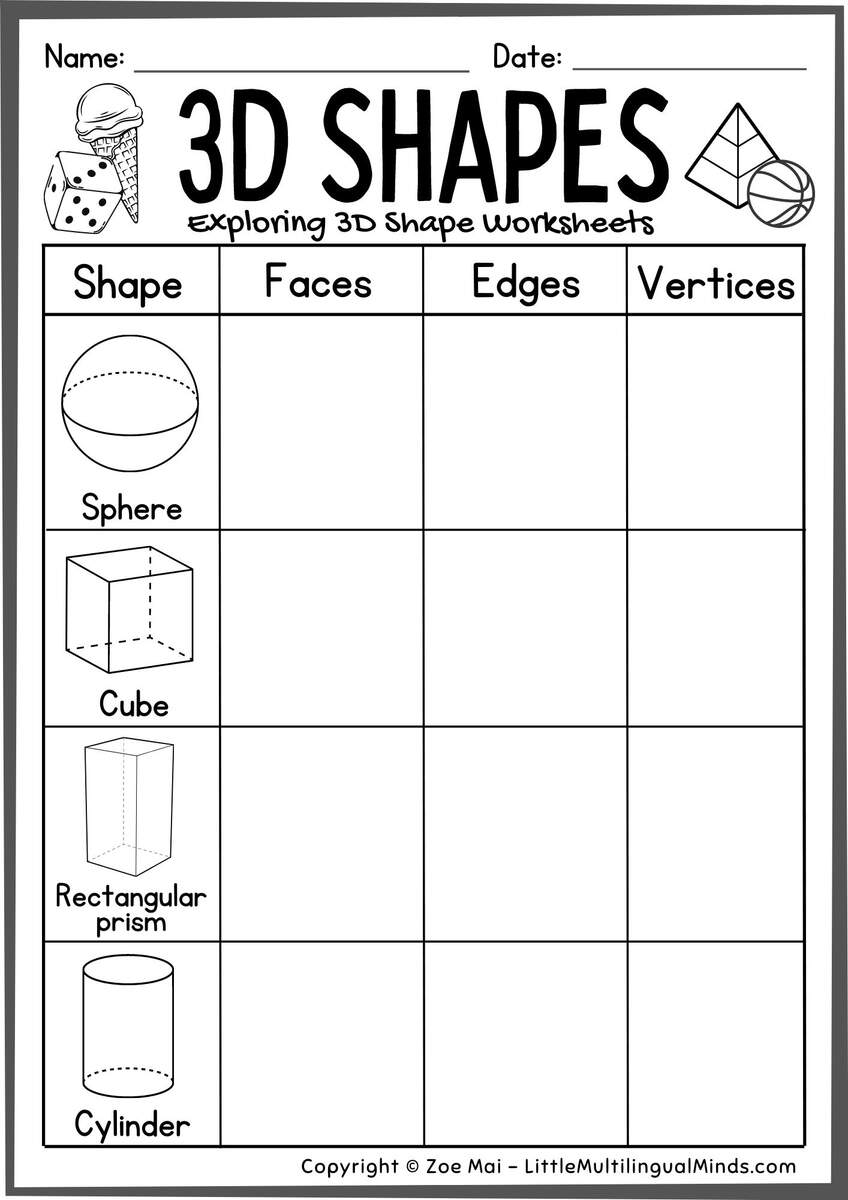 3D Shapes Worksheets K12 Math Worksheets