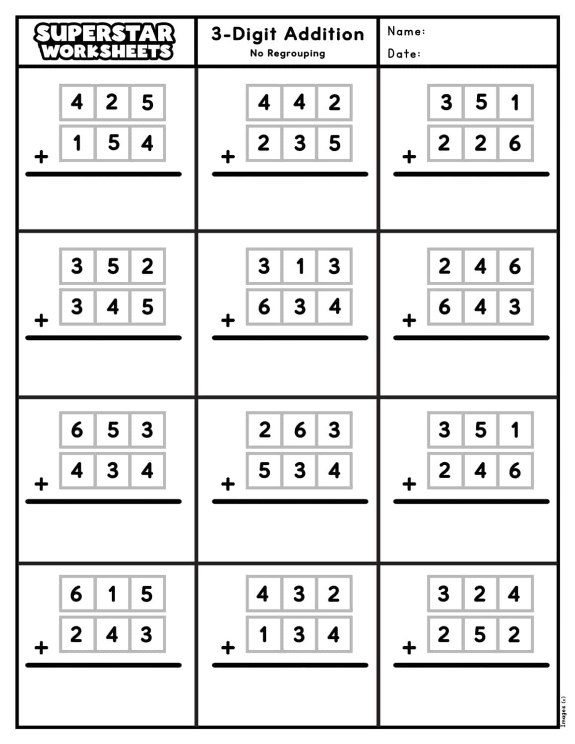 3 Digit Addition Worksheets Superstar Worksheets Adding 1 Drills Worksheet 20 Questions Grade 1 PDF Addition Worksheets Cazoom Math