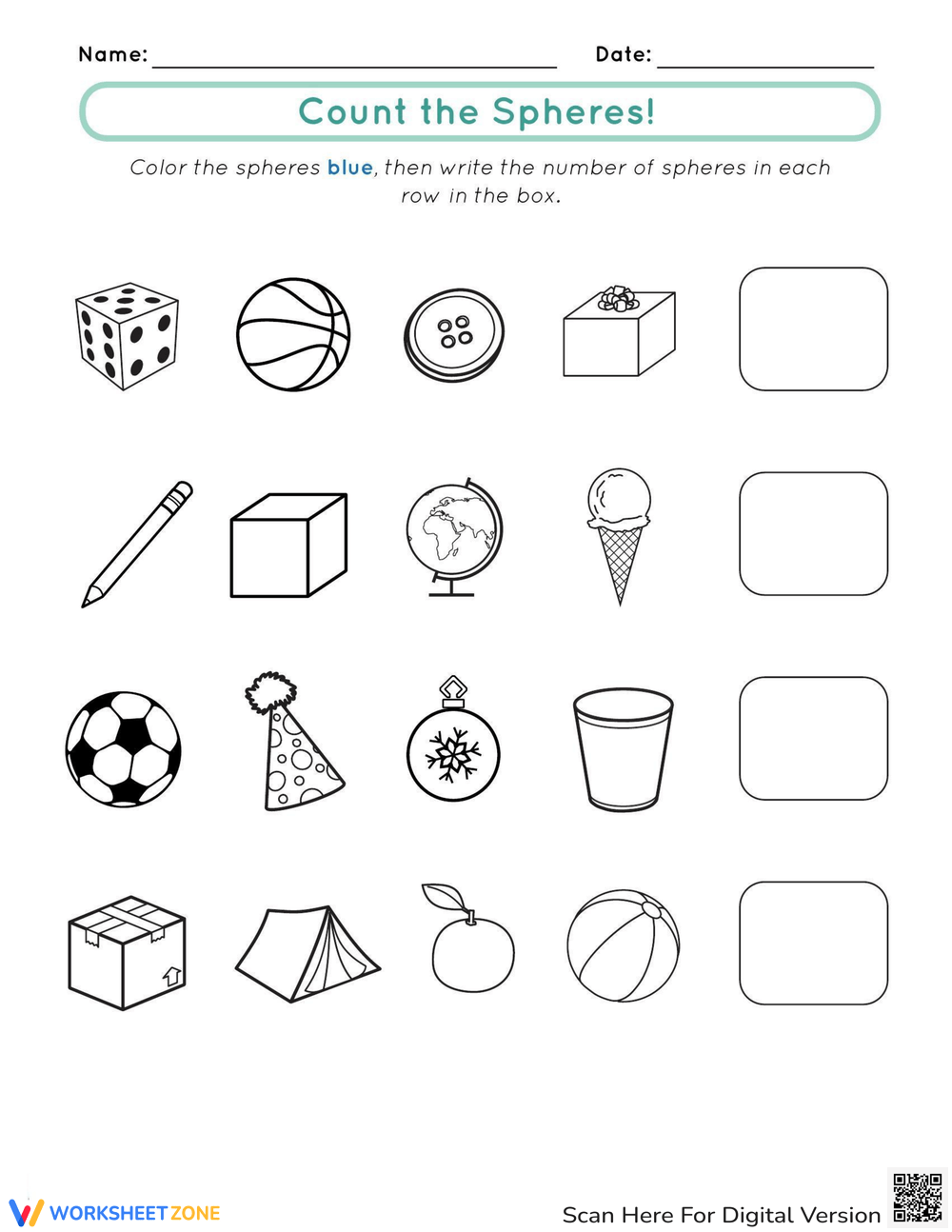 3D Shapes Coloring Worksheets Printable Sphere Worksheet Preschool