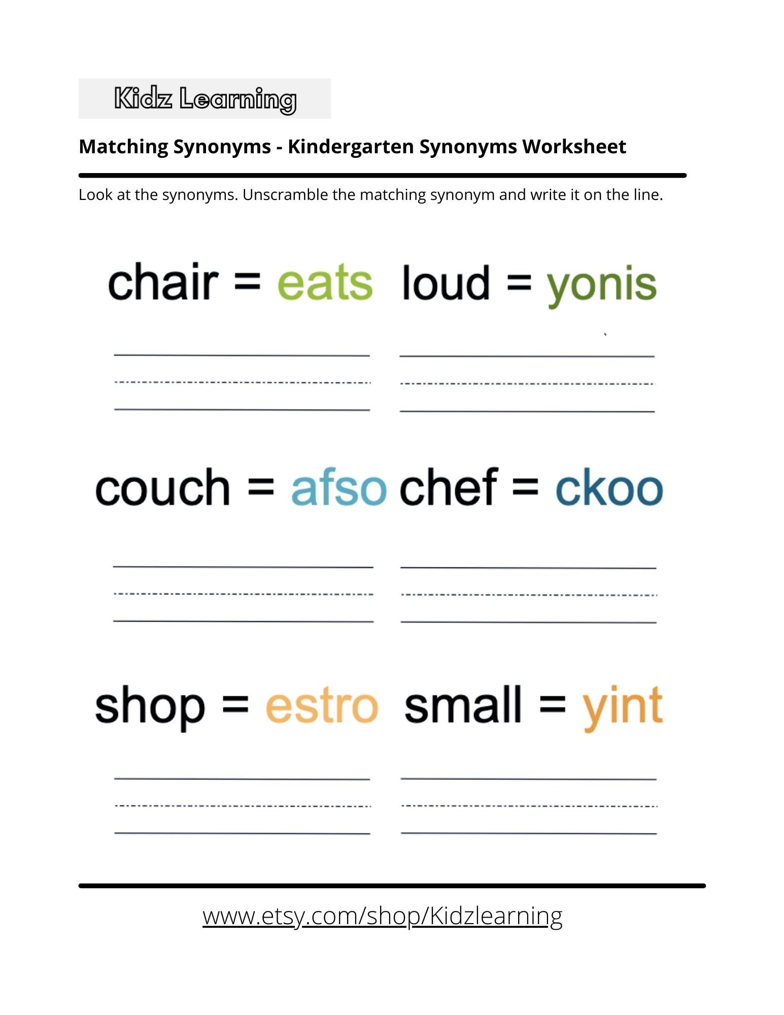 48 Pages Of Synonyms And Antonyms Worksheets Kindergarten 1st Grade Etsy Sweden
