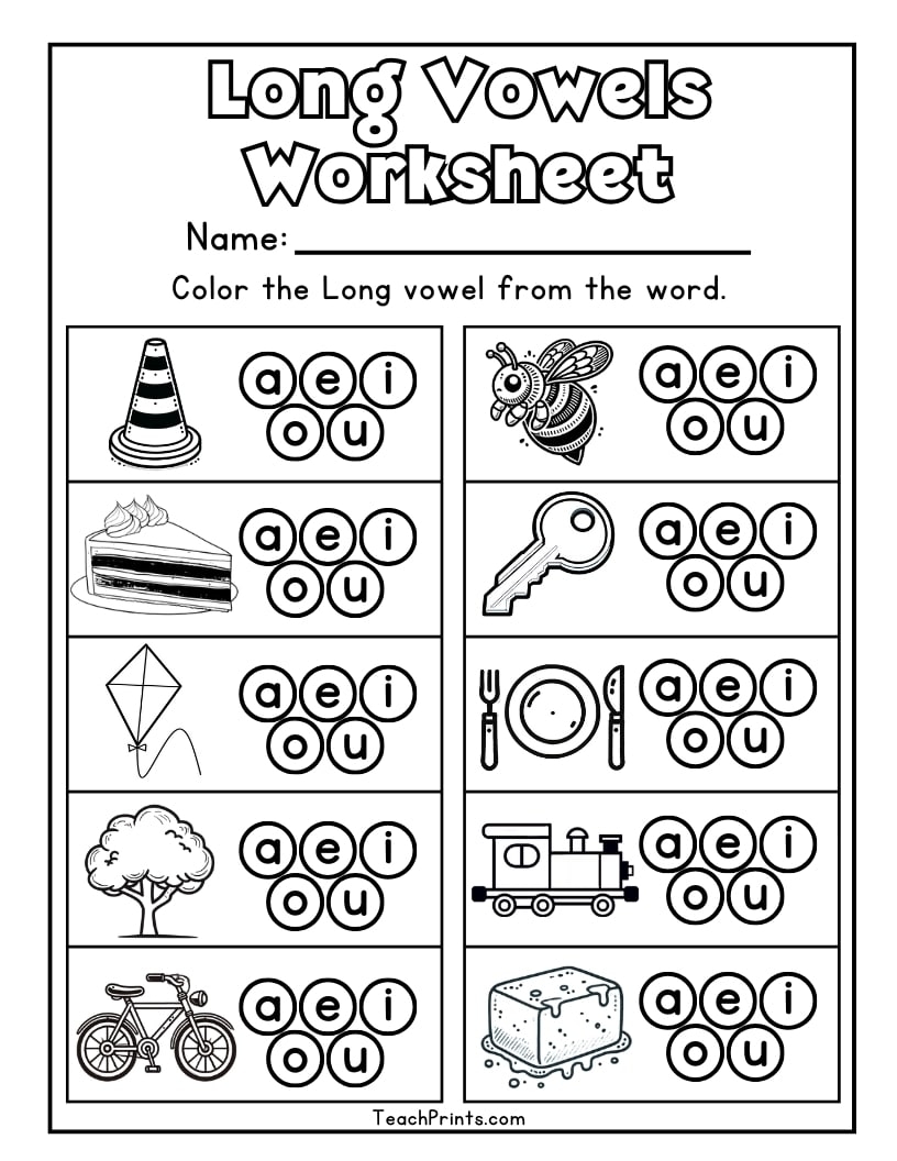 10 Printable Long Vowel Words Worksheets 1st 2nd Grade ELA Worksheets Etsy