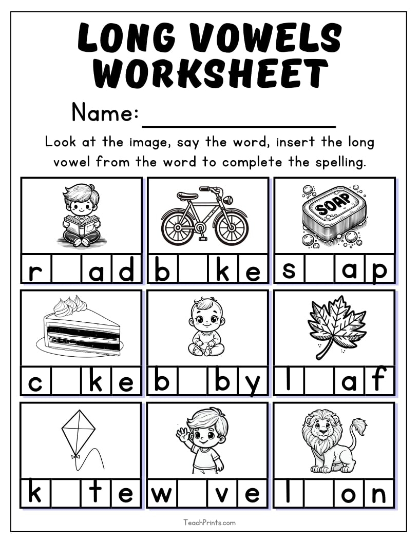 Long Vowels Worksheets Free Coloring Pages 5 Printables