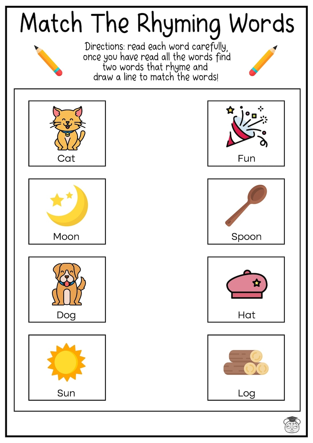 8 Printable Rhyme Word Matching English Worksheets Match The Rhyme Words Ages 4 7 KG1 To Grade 2 Etsy
