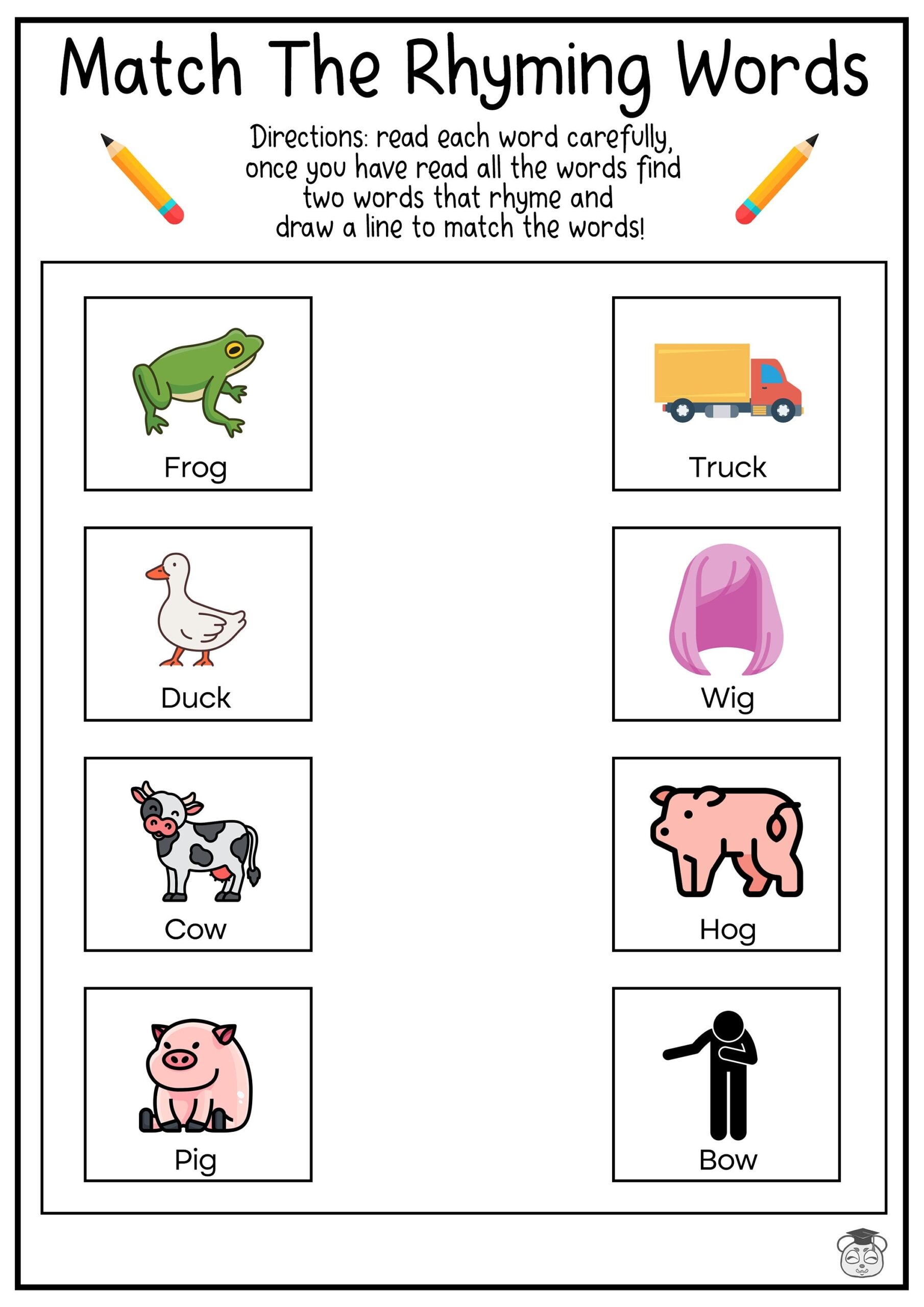 8 Printable Rhyme Word Matching English Worksheets Match The Rhyme Words Ages 4 7 KG1 To Grade 2 Etsy The Animals On The Farm Worksheet Make Your Own Farm Super Simple