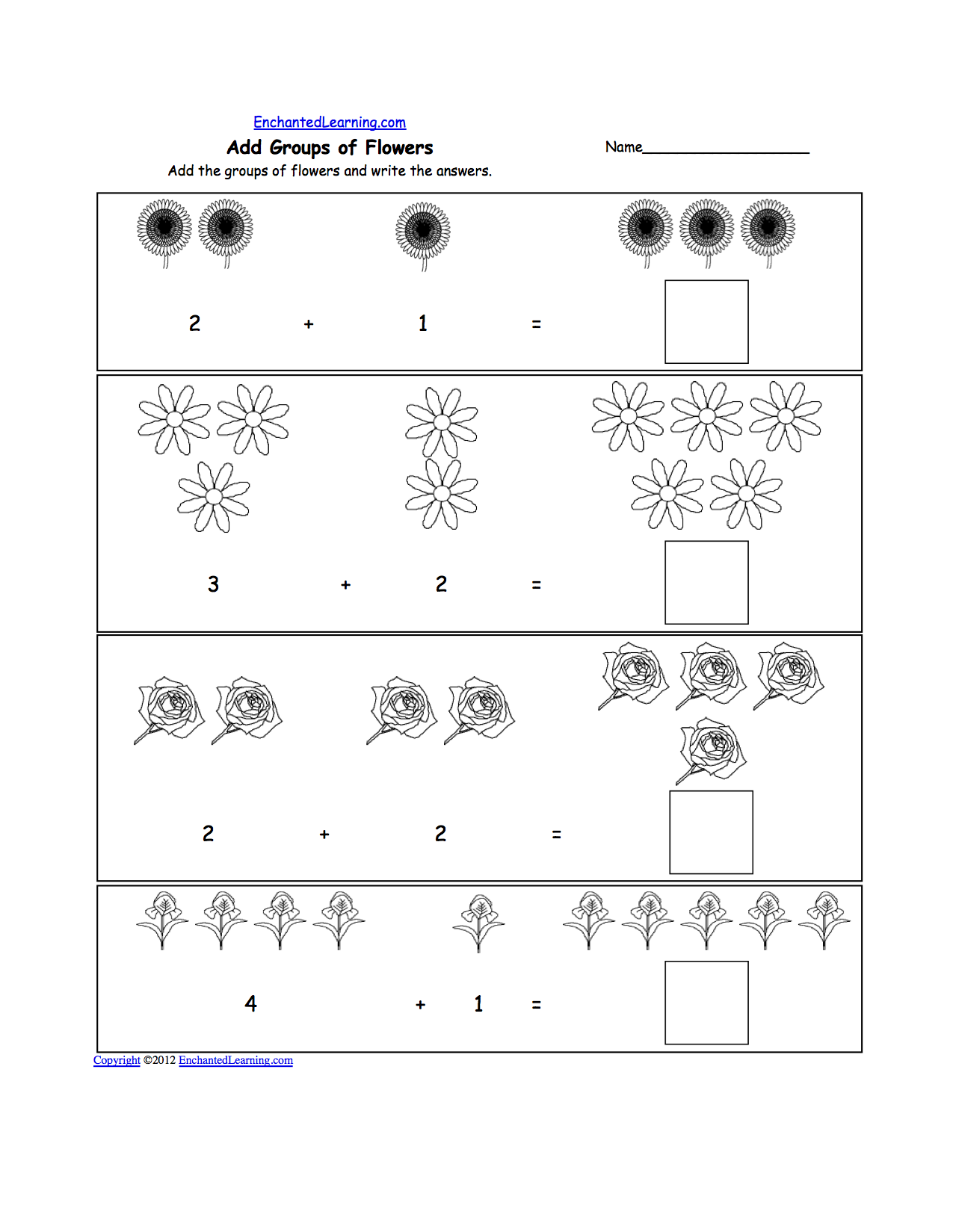 Add Groups Of Flowers Worksheet Printout EnchantedLearning