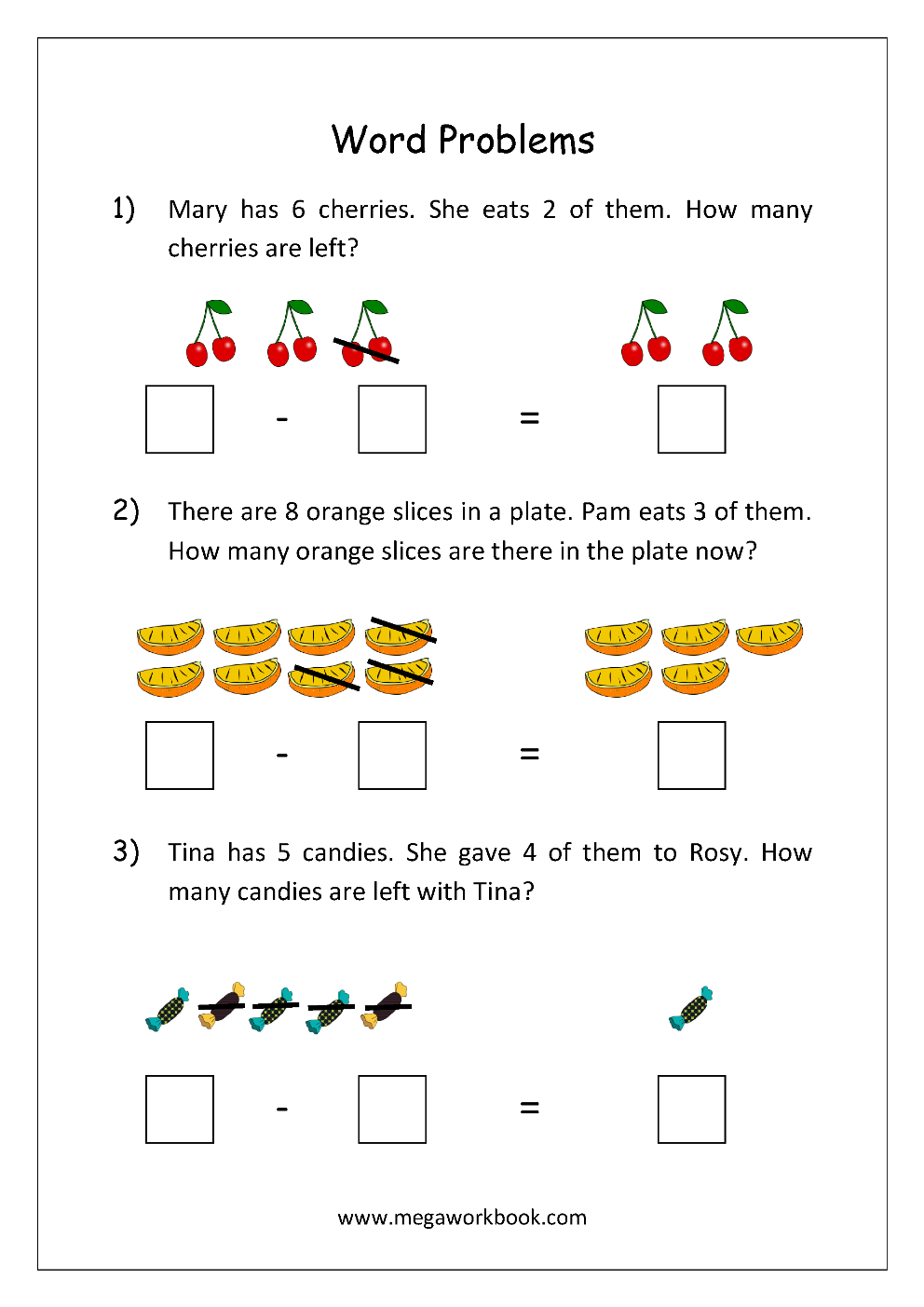 Addition And Subtraction Word Problems Worksheets For Kindergarten And Grade 1 Story Sums Story Problems MegaWorkbook