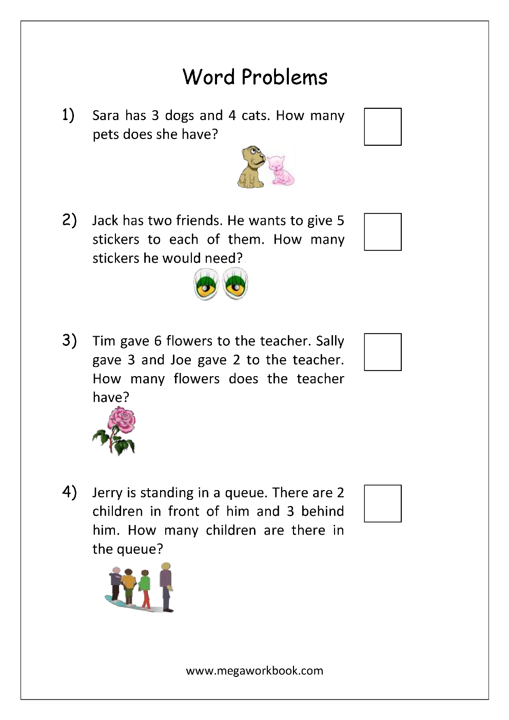 Addition And Subtraction Word Problems Worksheets For Kindergarten And Grade 1 Story Sums Story Problems MegaWorkbook