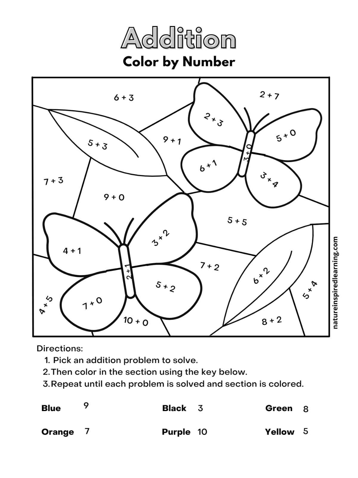 Addition Color By Number Worksheets Nature Inspired Learning Addition Color By Number Worksheet For 1st Grade Free Printable