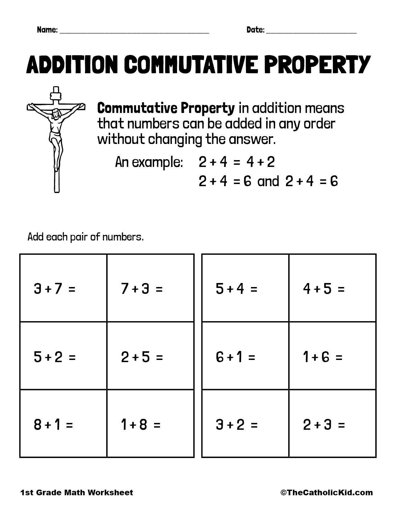Addition Commutative Property 1st Grade Math Worksheet Catholic TheCatholicKid Addition Commutative Property 1st Grade Math Worksheet Catholic TheCatholicKid