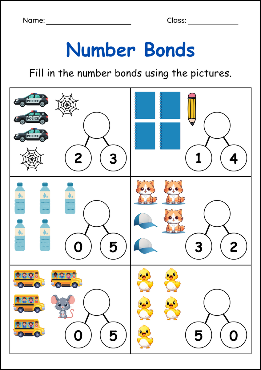 Addition Number Bonds To 5 And To 10 Worksheets Missing Parts Missing Whole Made By Teachers Number Bonds To 20 Worksheets Kindergarten First Grade Printable Etsy