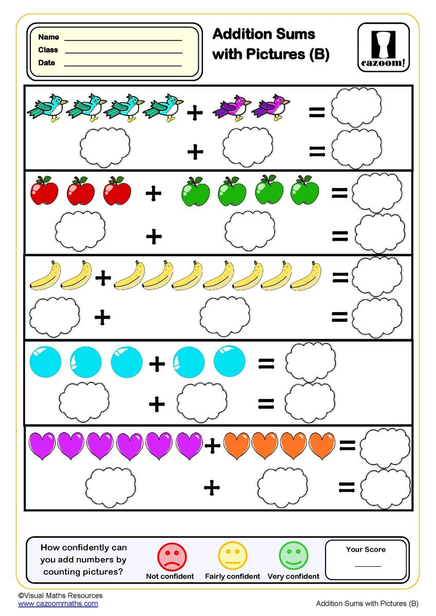 Addition Sums With Pictures Worksheet B PDF Printable Addition Worksheets Addition Sums With Pictures Worksheet B PDF Printable Addition Worksheets