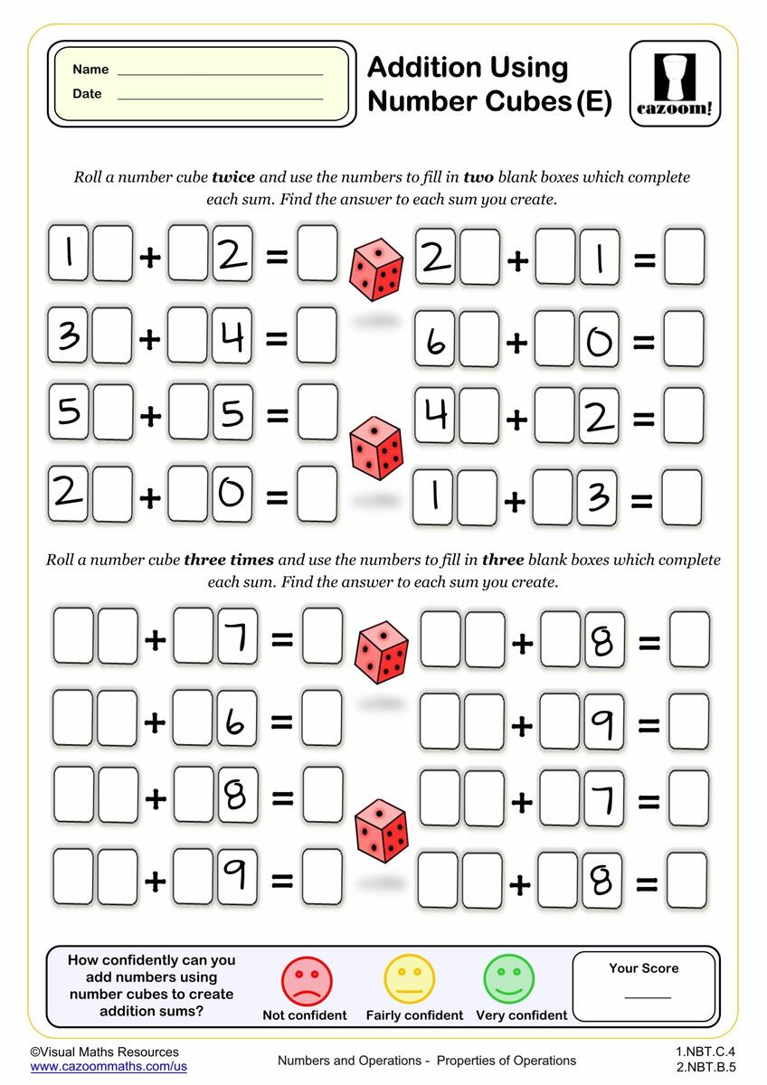 Addition Using Number Cubes E Fun And Engaging 1st Grade PDF Worksheets Cazoom Math Addition Using Number Cubes E Fun And Engaging 1st Grade PDF Worksheets Cazoom Math