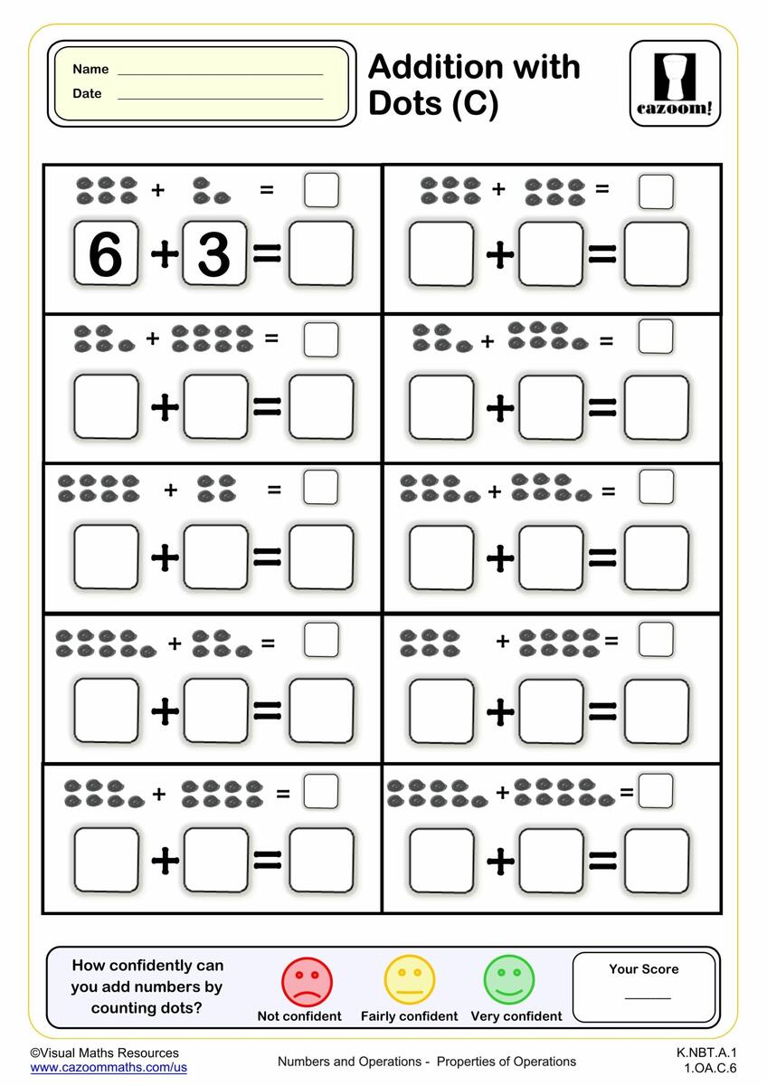 Addition With Dots C PDF Printable Addition Worksheets Cazoom Math
