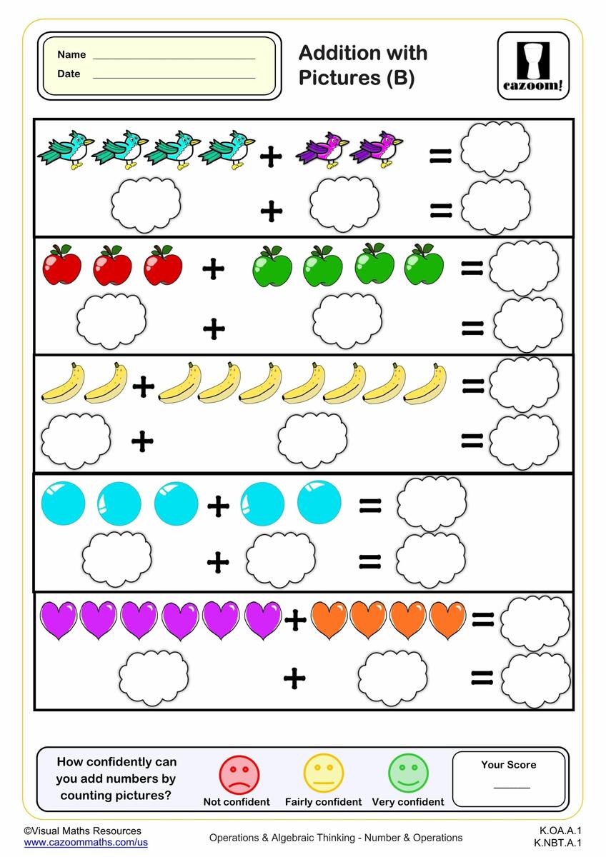 Addition With Pictures B K Grade PDF Addition Worksheets Cazoom Math Addition With Pictures B K Grade PDF Addition Worksheets Cazoom Math
