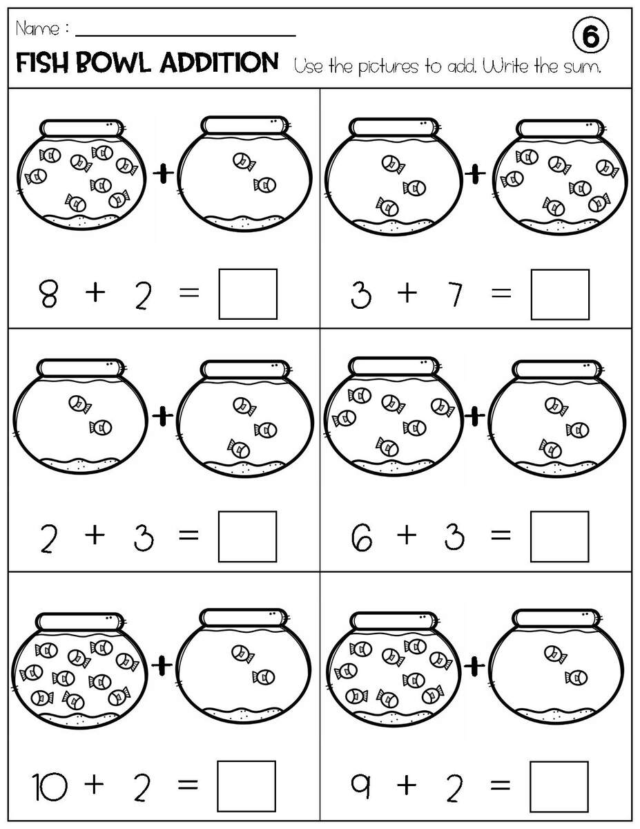 Addition With Pictures Sum Up To 20 Worksheets Adding Fish Bowls Pictures Math Worksheets Printable Etsy