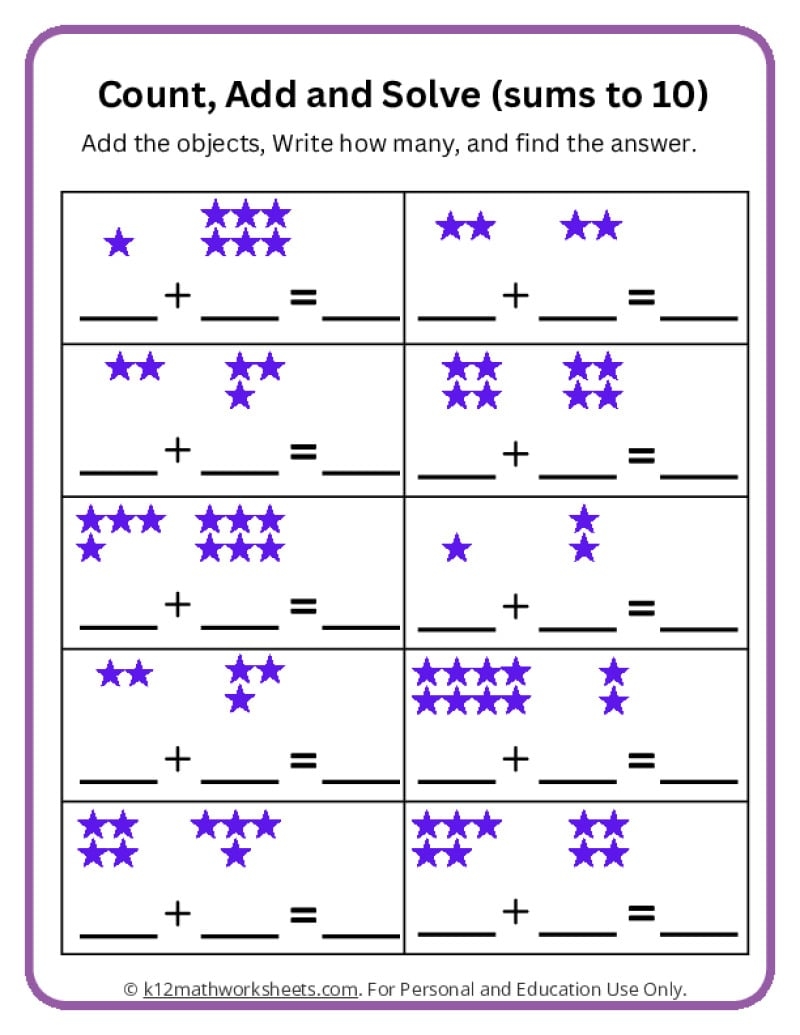 Addition Worksheets 1 10 Made By Teachers