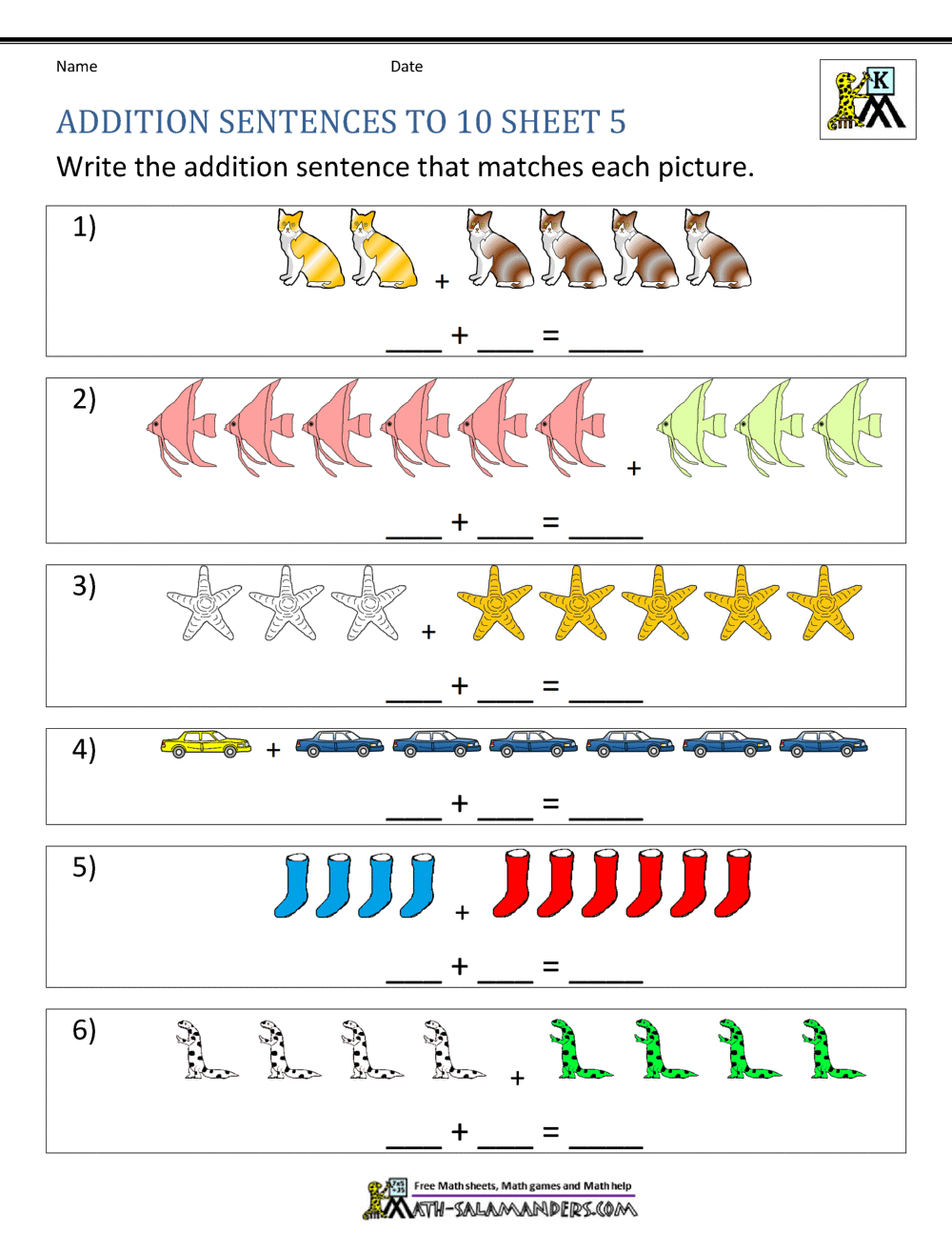 Addition Worksheets For Kindergarten