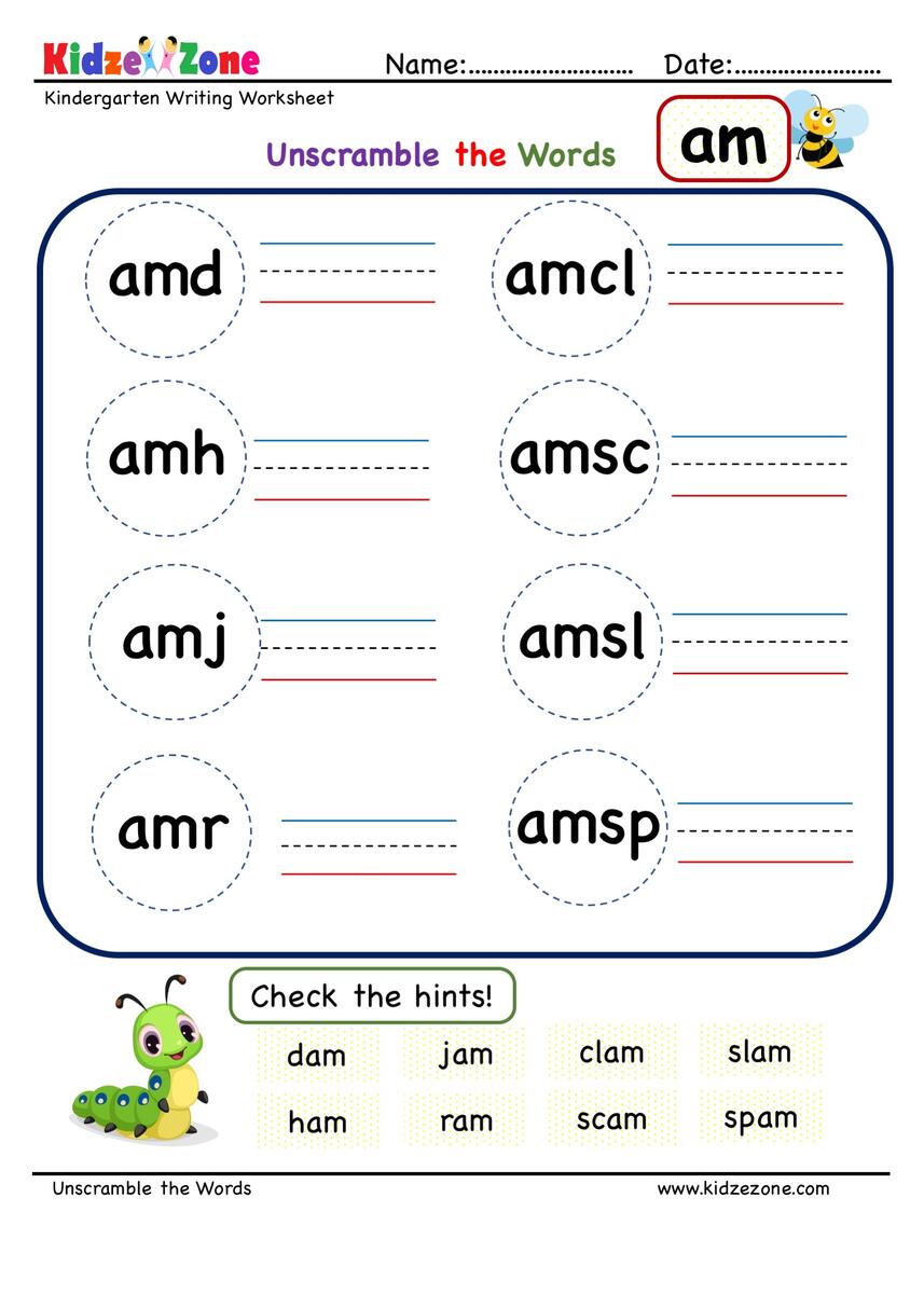 Am Word Family Unscramble Worksheets KidzeZone Worksheets Library