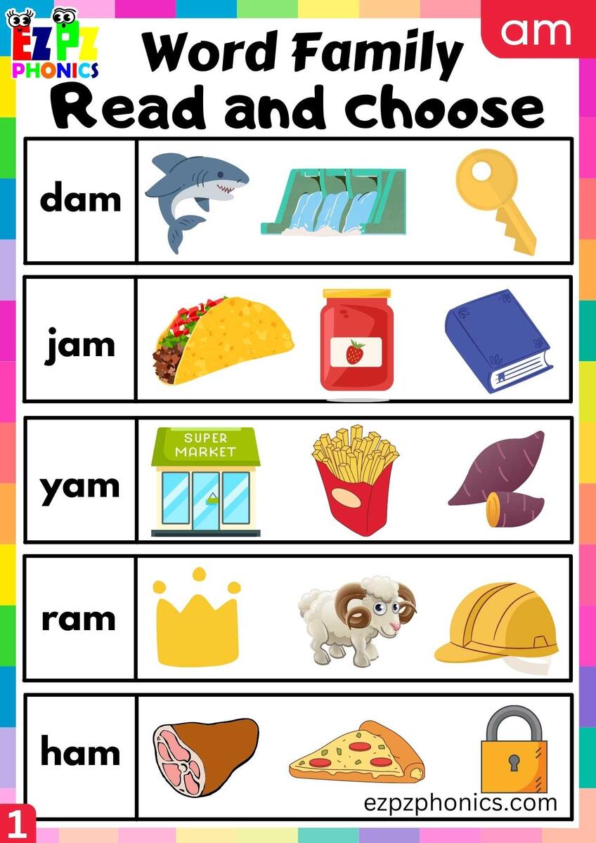 AM Words Read And Choose Phonics Word Families Worksheet Ezpzphonics