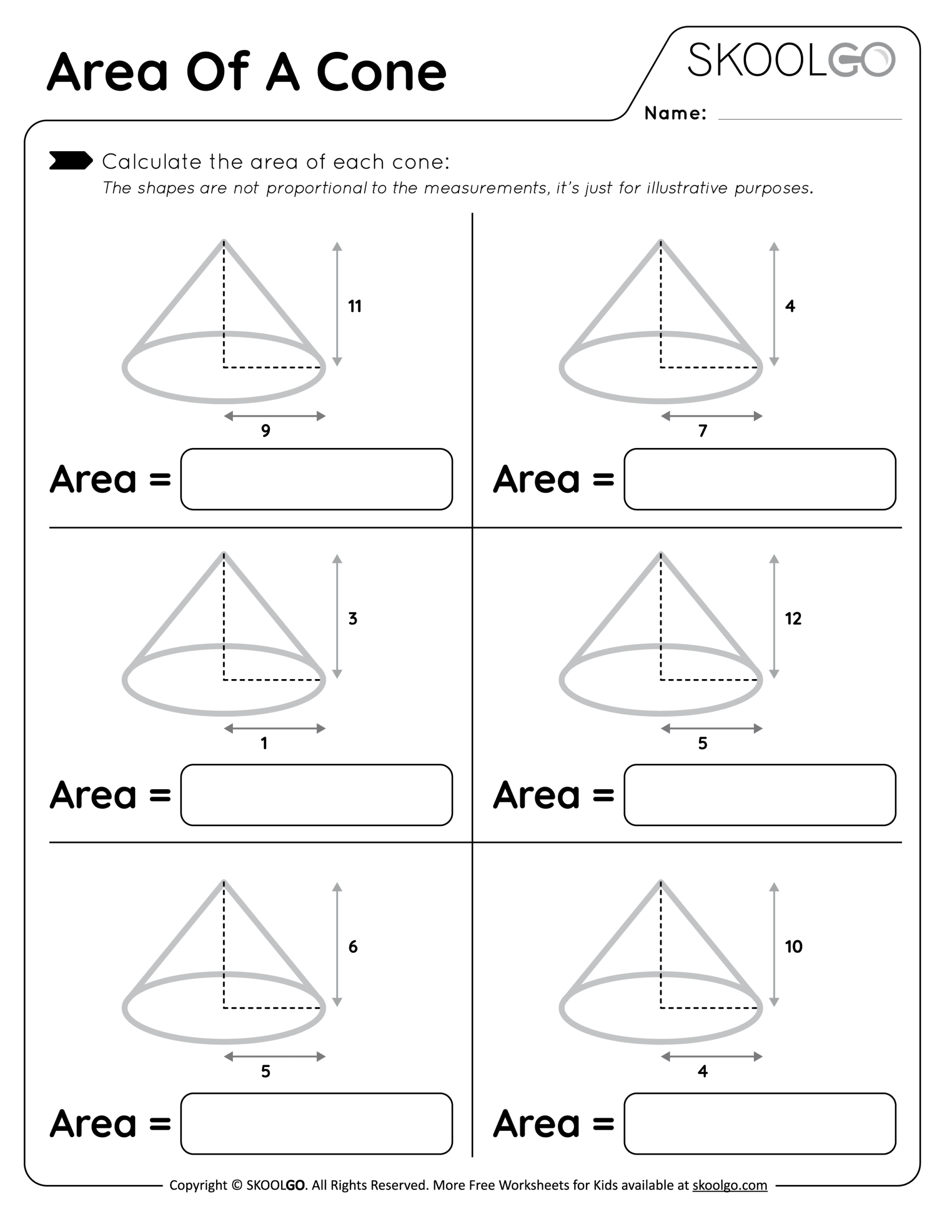 Area Of A Cone Free Worksheet For Kids SKOOLGO Area Of A Cone Free Worksheet For Kids SKOOLGO
