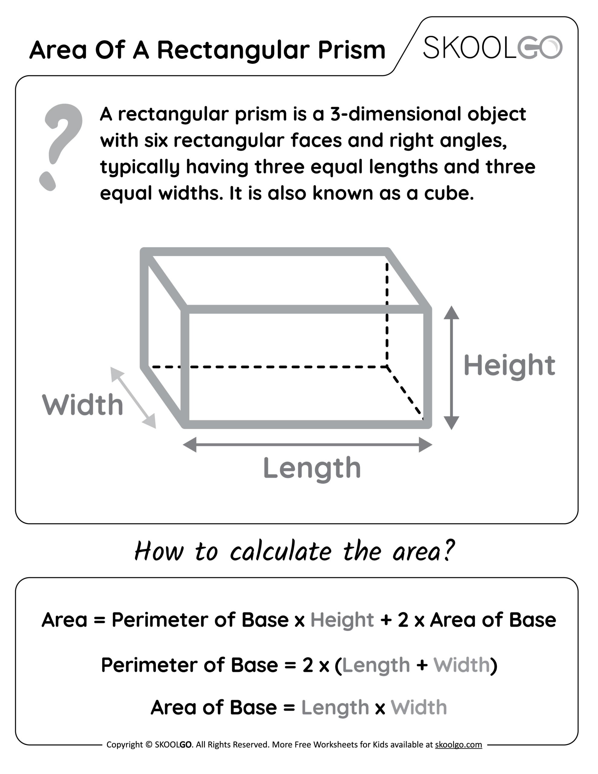 Area Of A Rectangular Prism Free Worksheet SKOOLGO Area Of A Rectangular Prism Free Worksheet SKOOLGO