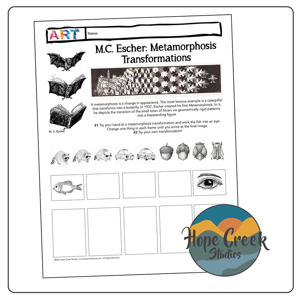 ART M C Escher Metamorphosis Transformations Morph Drawing Worksheet Activity HopeCreek