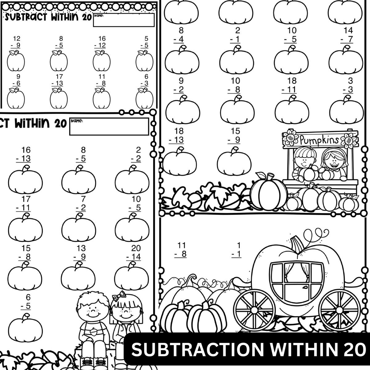 Autumn Math Addition And Subtraction Within 20 No Prep Printable Worksheets Classful