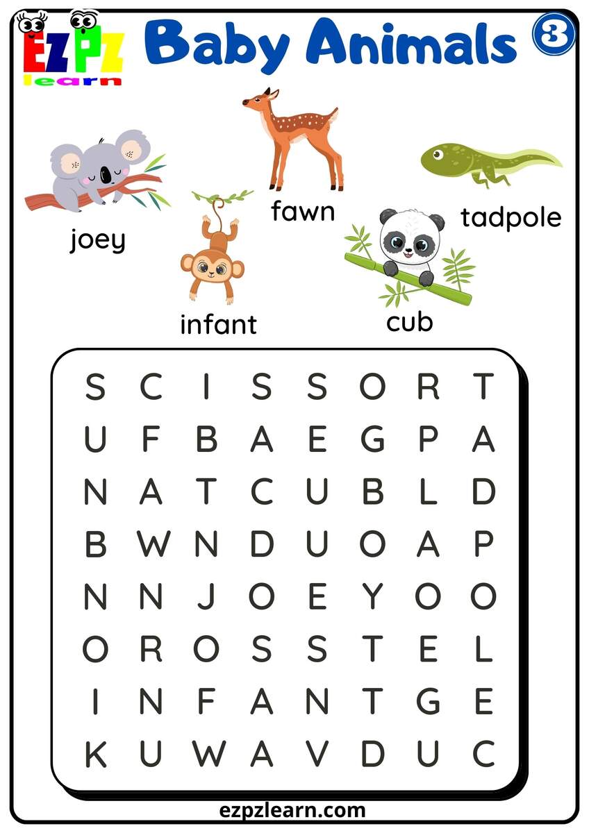 Baby Animals Vocabulary Word Search Worksheet For English Language Learners Preschool And Kindergarten Students Free Download 3 Ezpzlearn Baby Animals Vocabulary Word Search Worksheet For English Language Learners Preschool And Kindergarten Students Free Download 3 Ezpzlearn