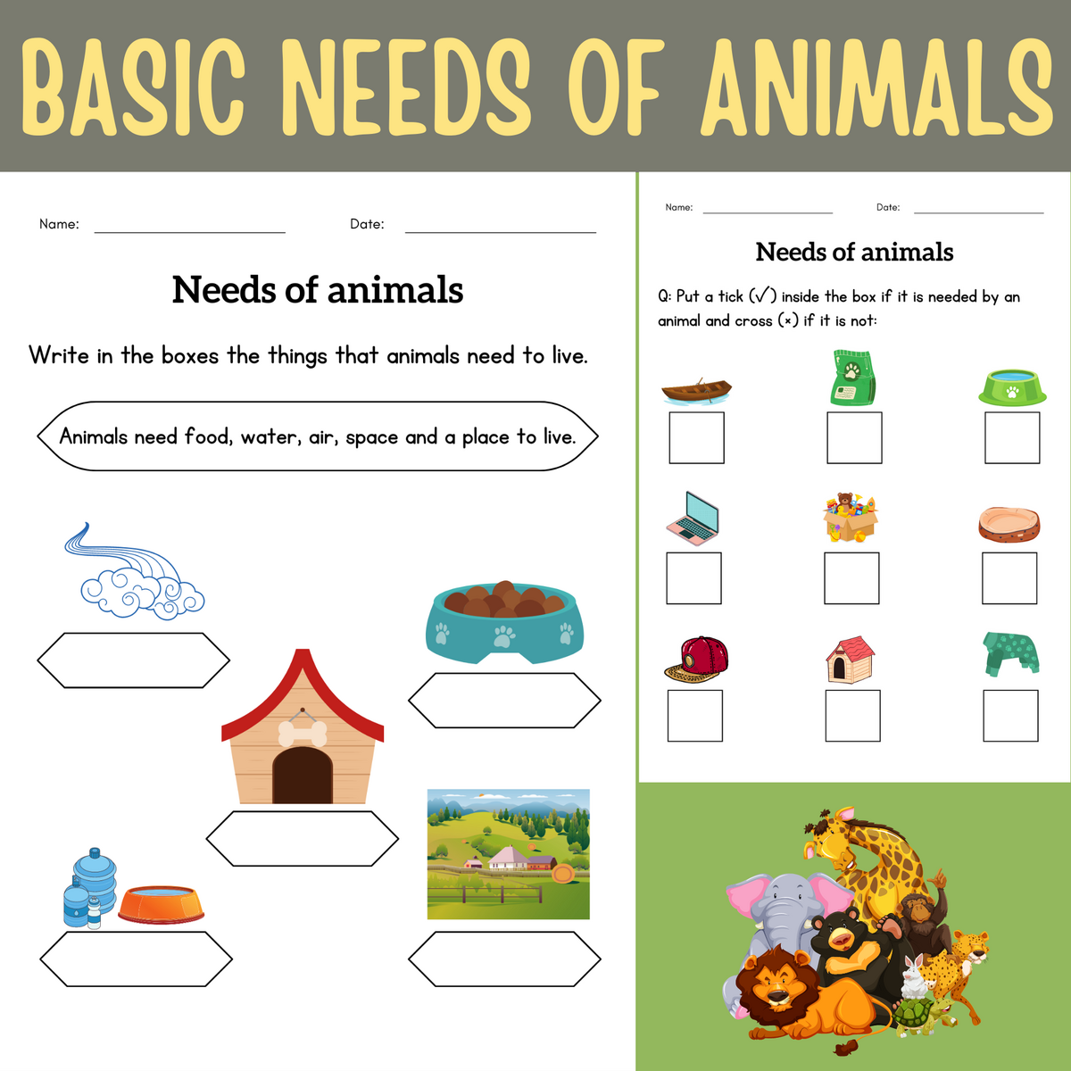 Basic Human Needs And Basic Needs Of Animals Activities Worksheet For Grade 1 Or 2 Made By Teachers