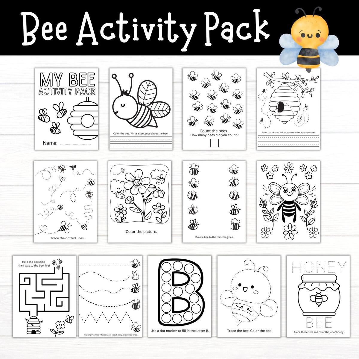 Bee Activity Pack Printable Bee Activities Activity Pack For Kids Honey Bees Bee Worksheets Spring Activities Bee Unit Printable Bee Etsy