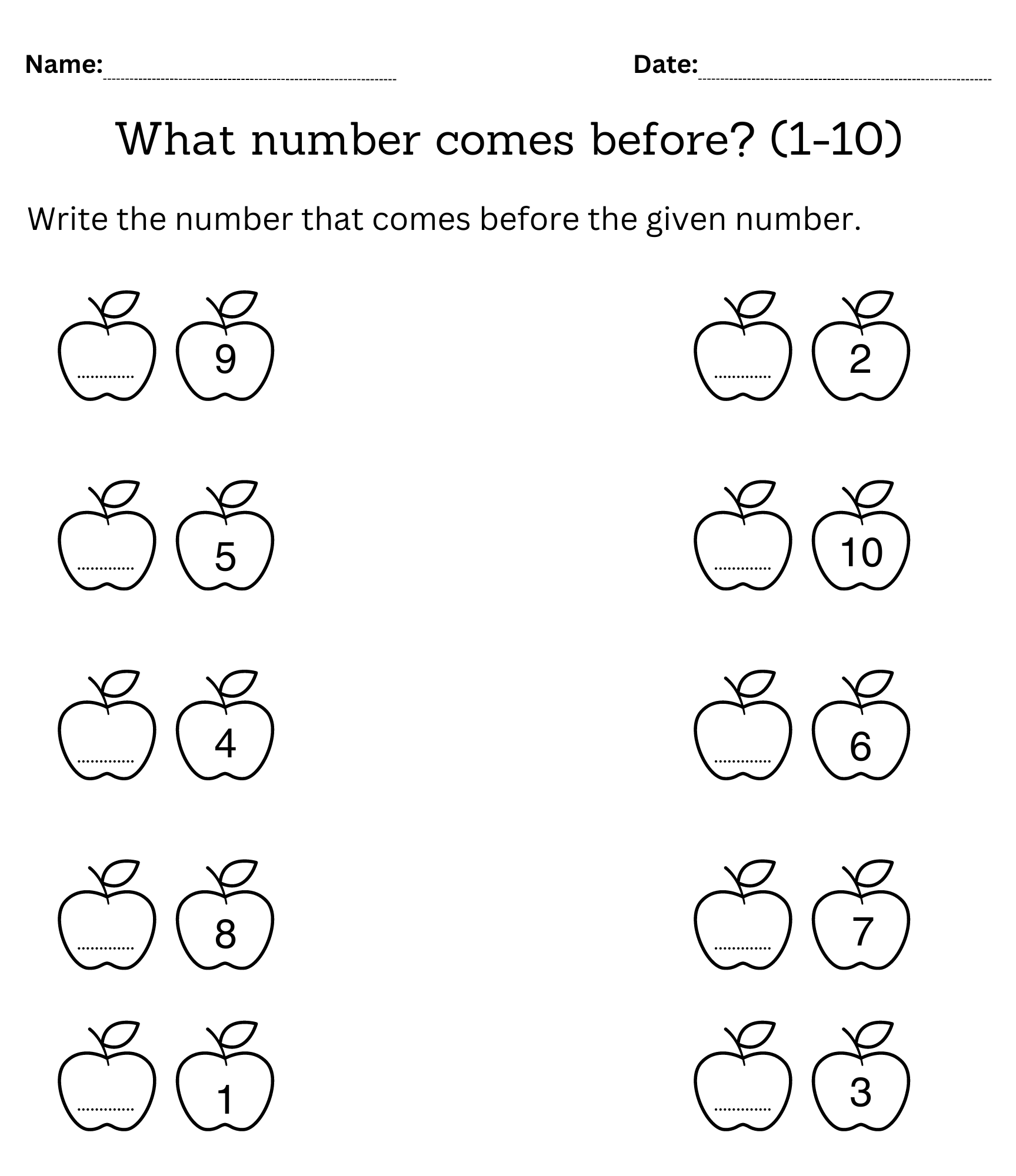 Kids Under 7 Before And After Worksheets