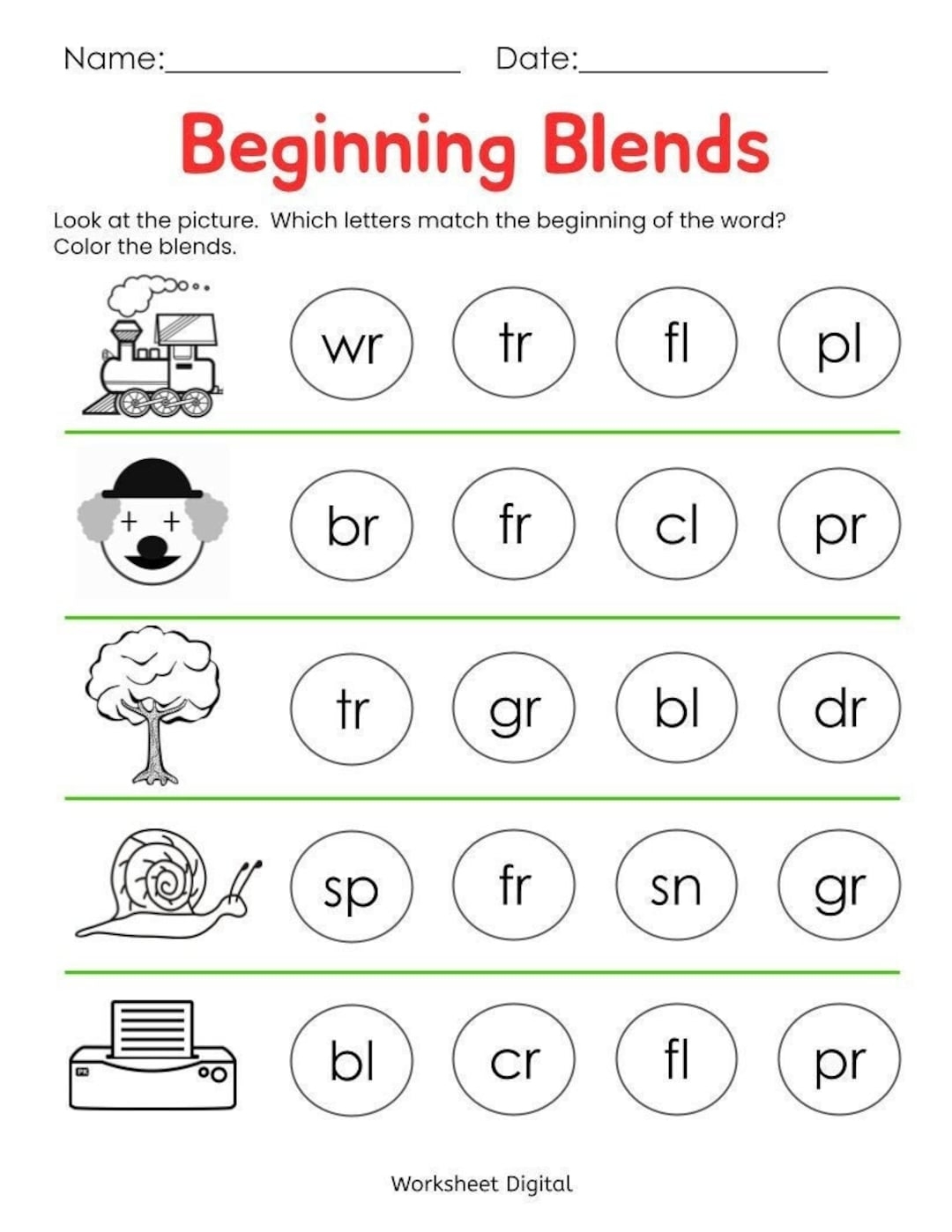 Beginning Blends Worksheets Kindergarten Preschool Printable PDF Etsy Beginning Blends Word Sort Cut Paste Worksheets