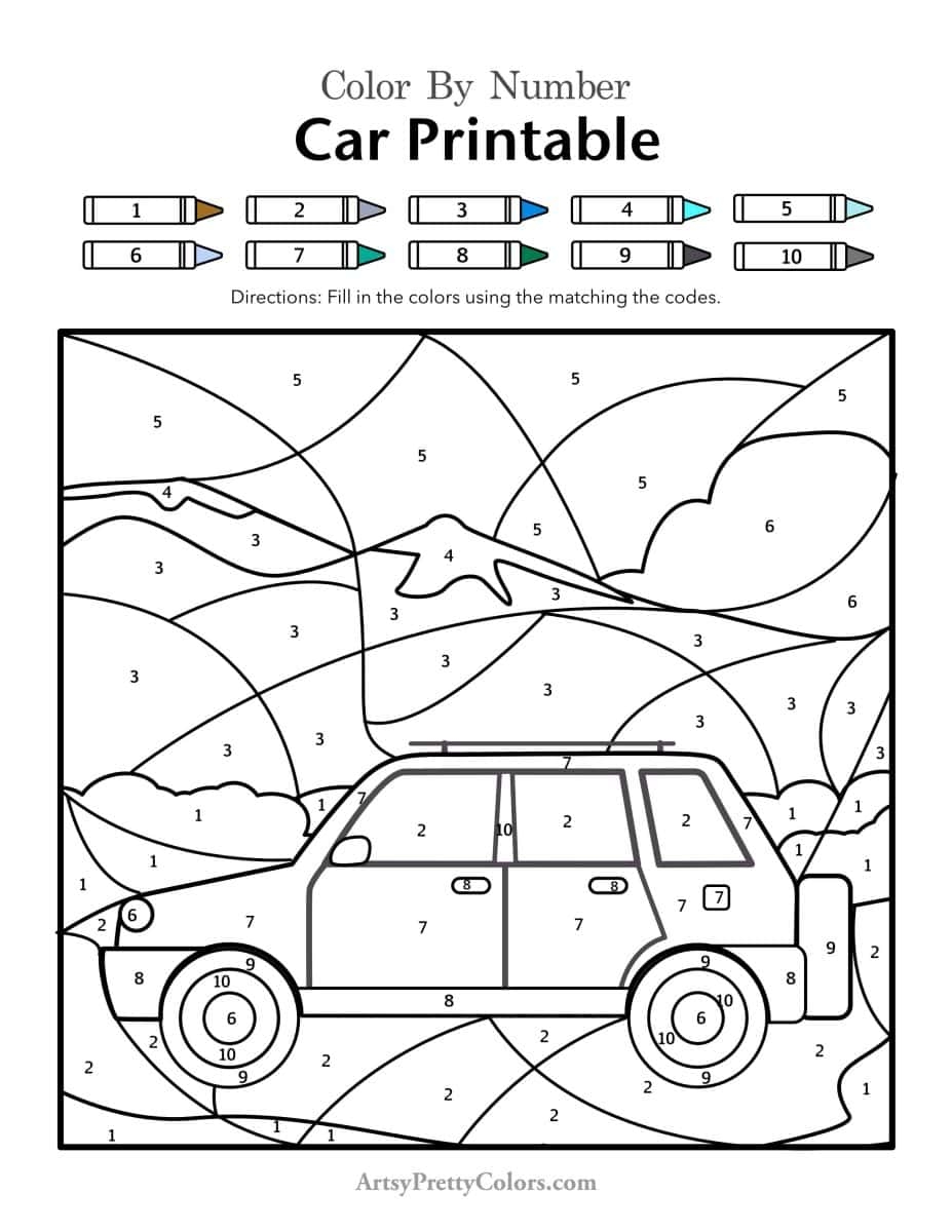 Best Color By Number Car Printables For Free Artsy Pretty Colors