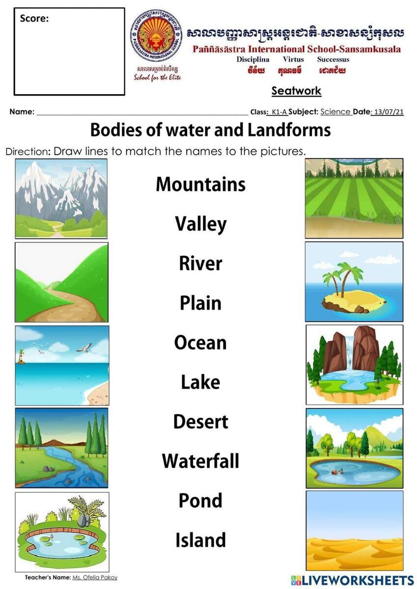 Bodies Of Water And Landforms Interactive Worksheet Worksheets Library