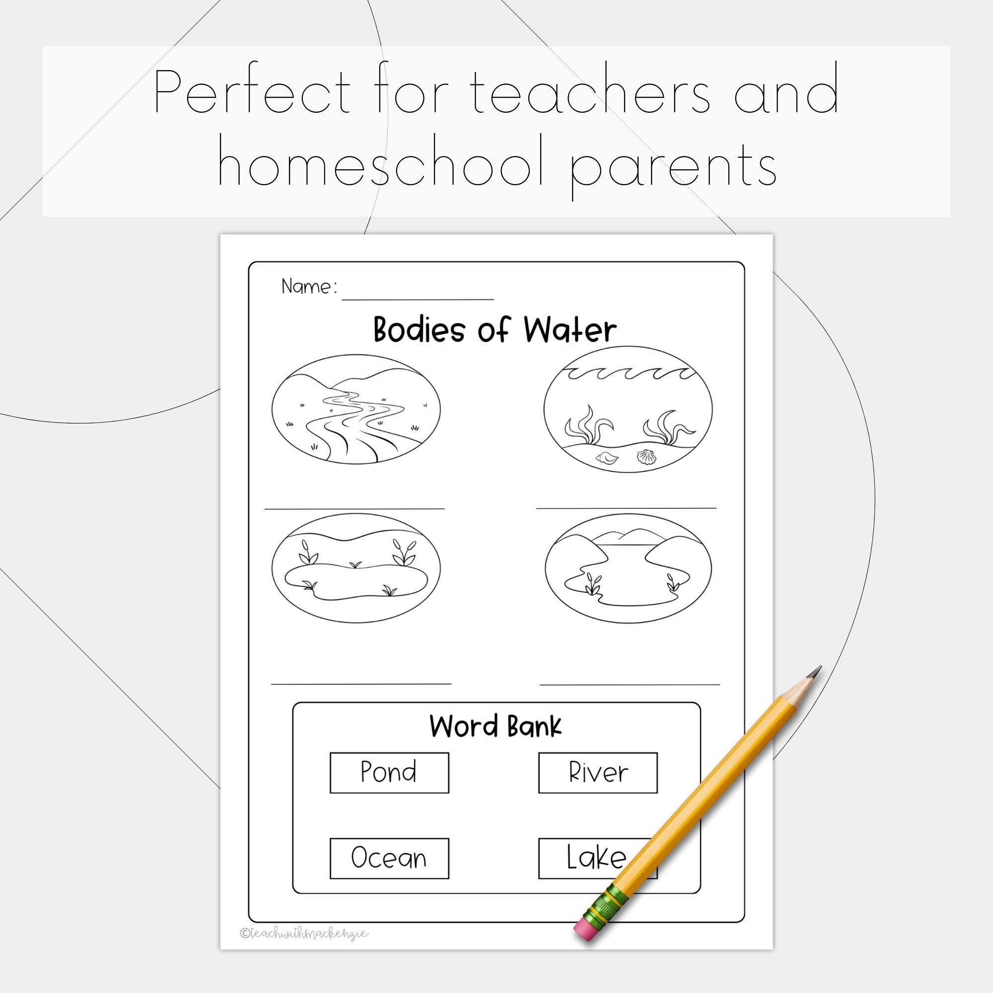 Bodies Of Water Worksheets For First Grade Printable Bodies Of Water Worksheet Kindergarten Second Grade Worksheet Homeschool Worksheet Etsy