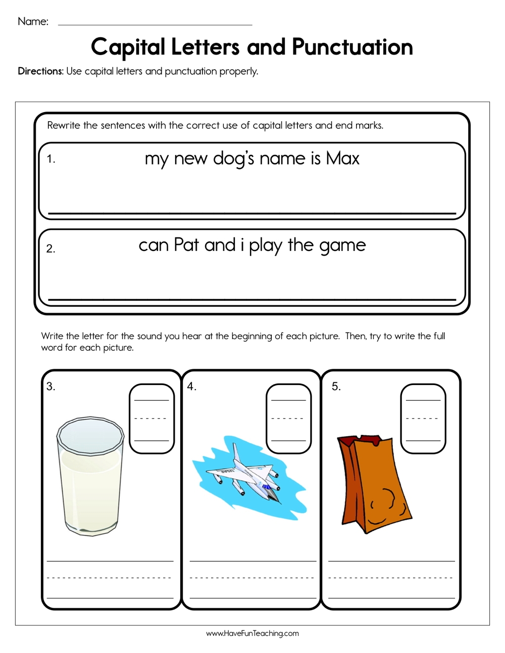 Capital Letters And Punctuation Worksheet Have Fun Teaching Capitalization And Punctuation Worksheets