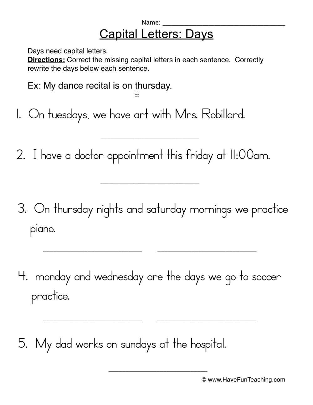 Capital Letters Days Sentences Worksheet Have Fun Teaching Capital Letters Days Sentences Worksheet Have Fun Teaching